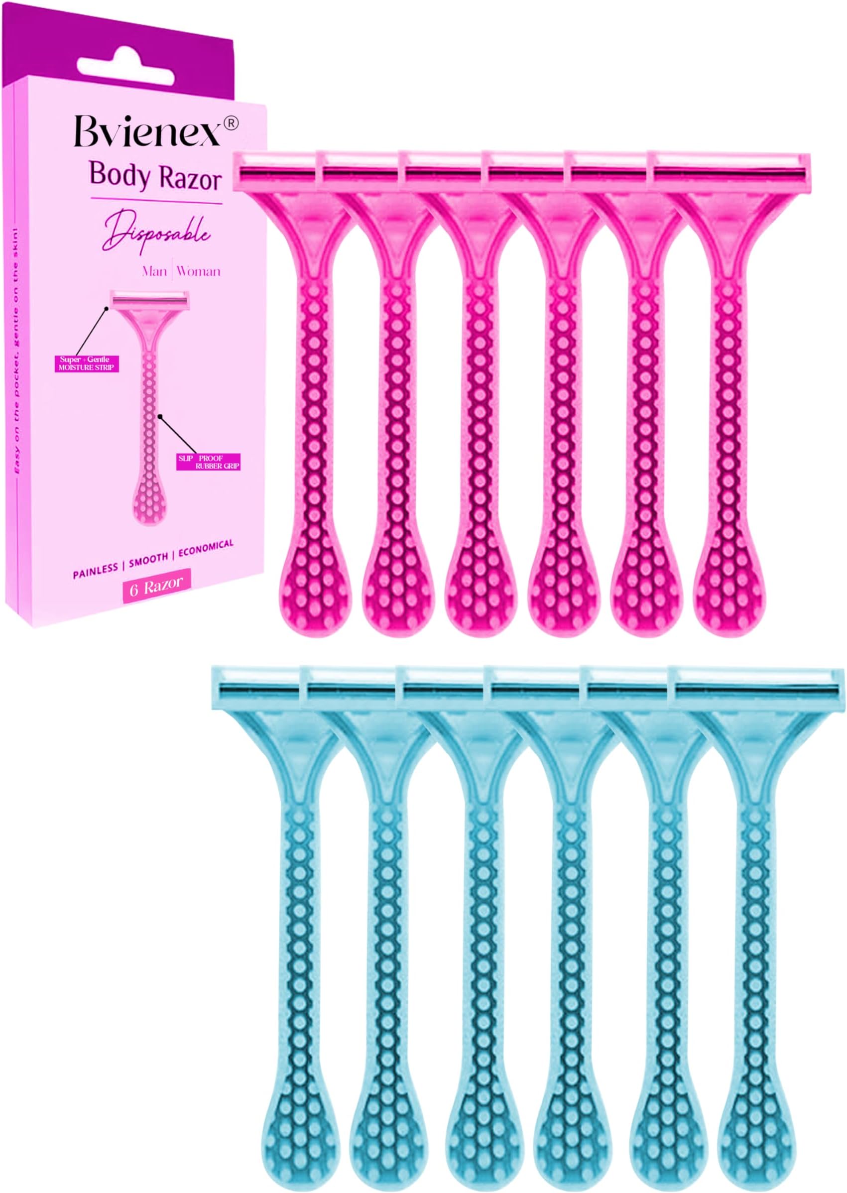 Bvienex || Disposable Razor for Body for Women and Men With Nourishing White Stripe Shaving Razor For Men And Women Travel Body Hair Removal (PACK OF 6)(MULTICOLOUR)