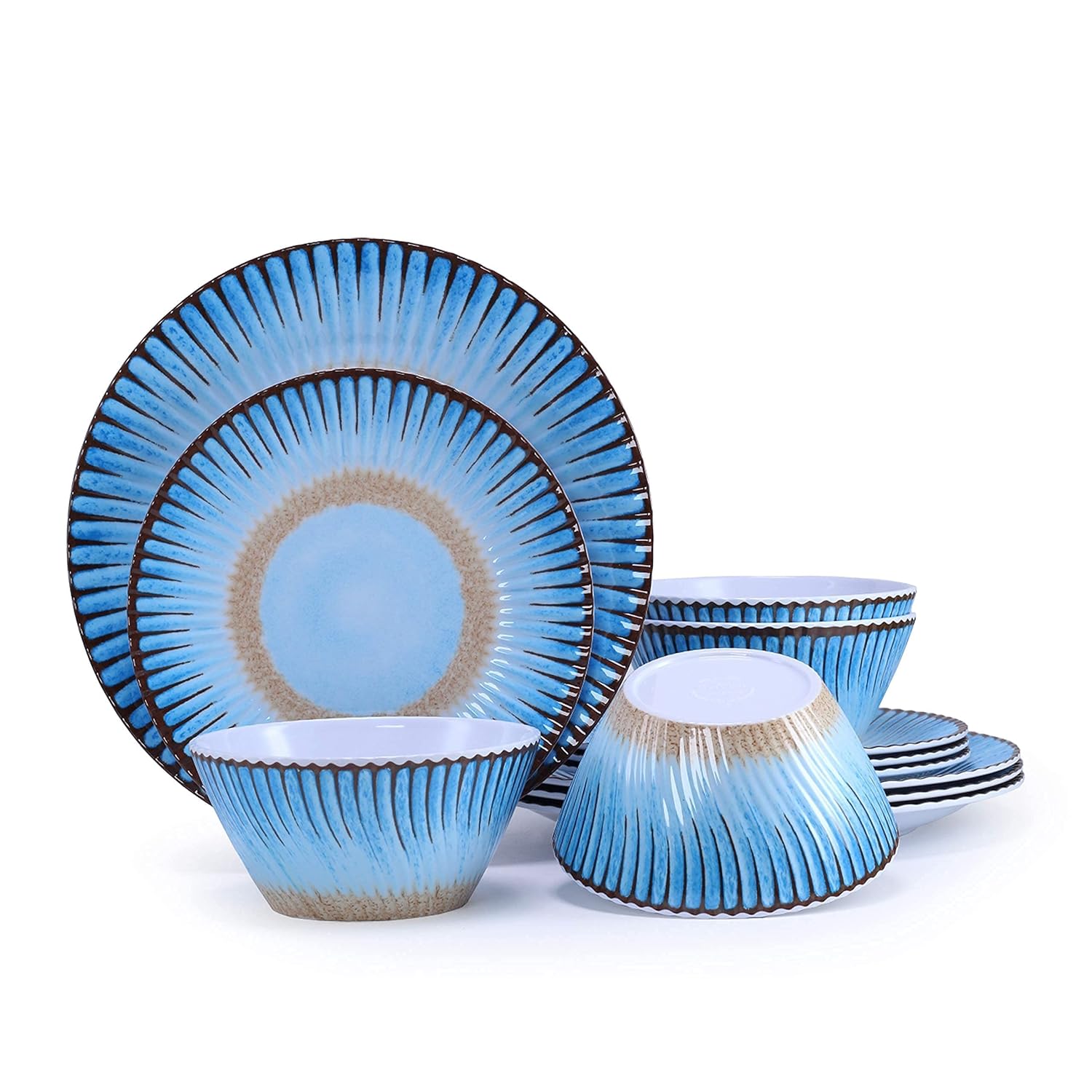 Melamine Dinnerware Sets for 4,12 Pcs Camping Dishes Dinnerware Sets