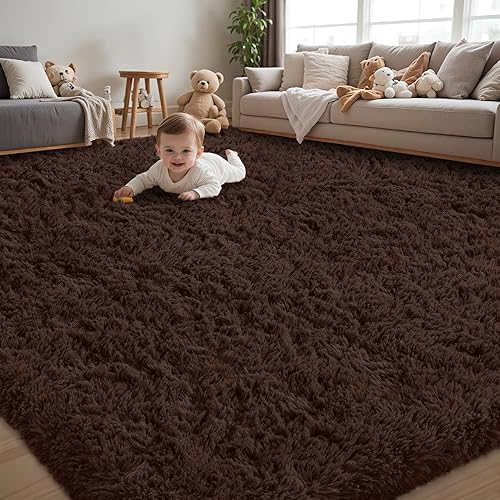 Vista 17 de Alfombra de Área 8x10 para Sala de Estar: Alfombras Shag Gris Claro Ultra Suaves y Esponjosas, Alfombra Grande Difusa de Felpa