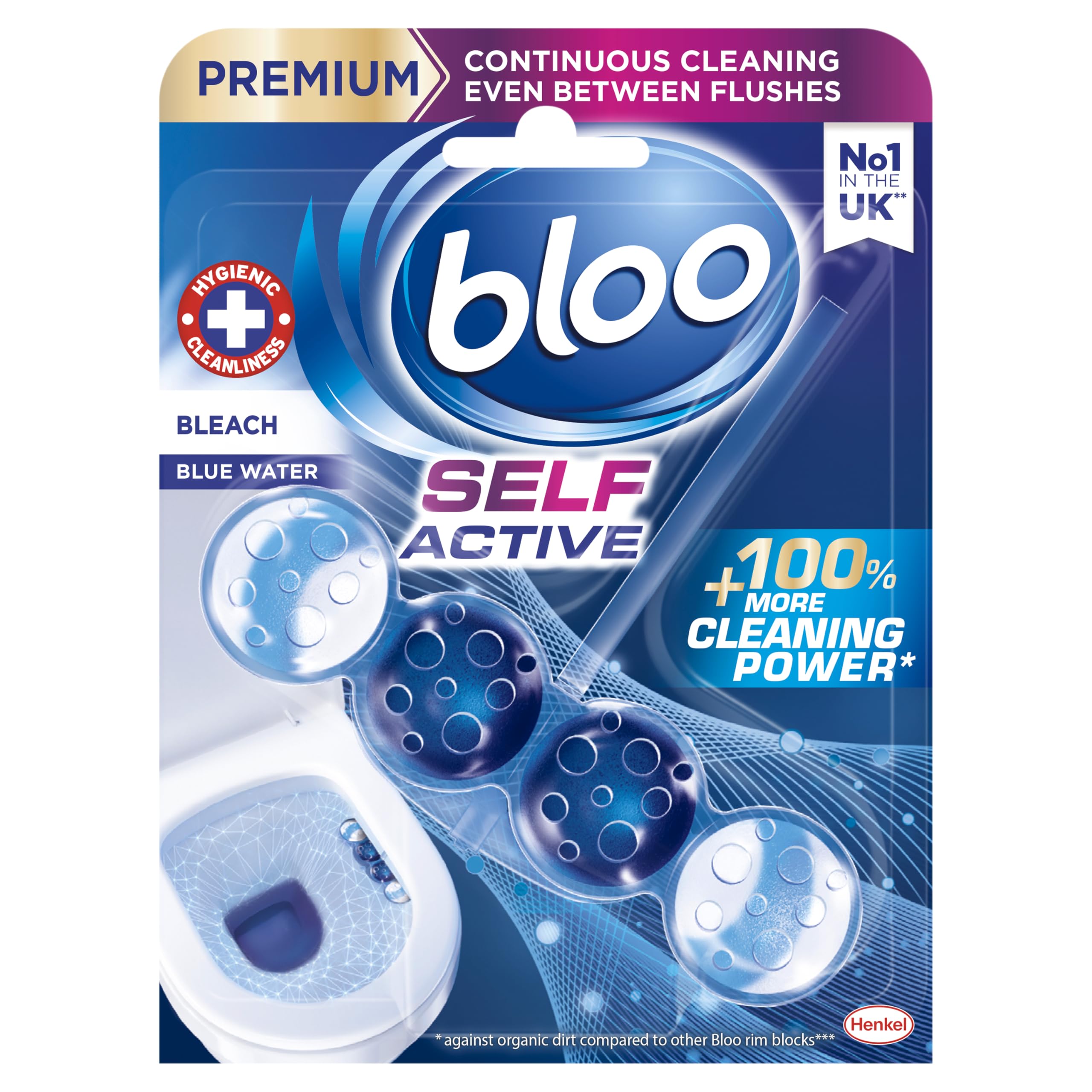 Bloo Self Active Single Bleach Toilet Rim Block. Hanging Toilet Rim Block with 100% more Cleaning Power