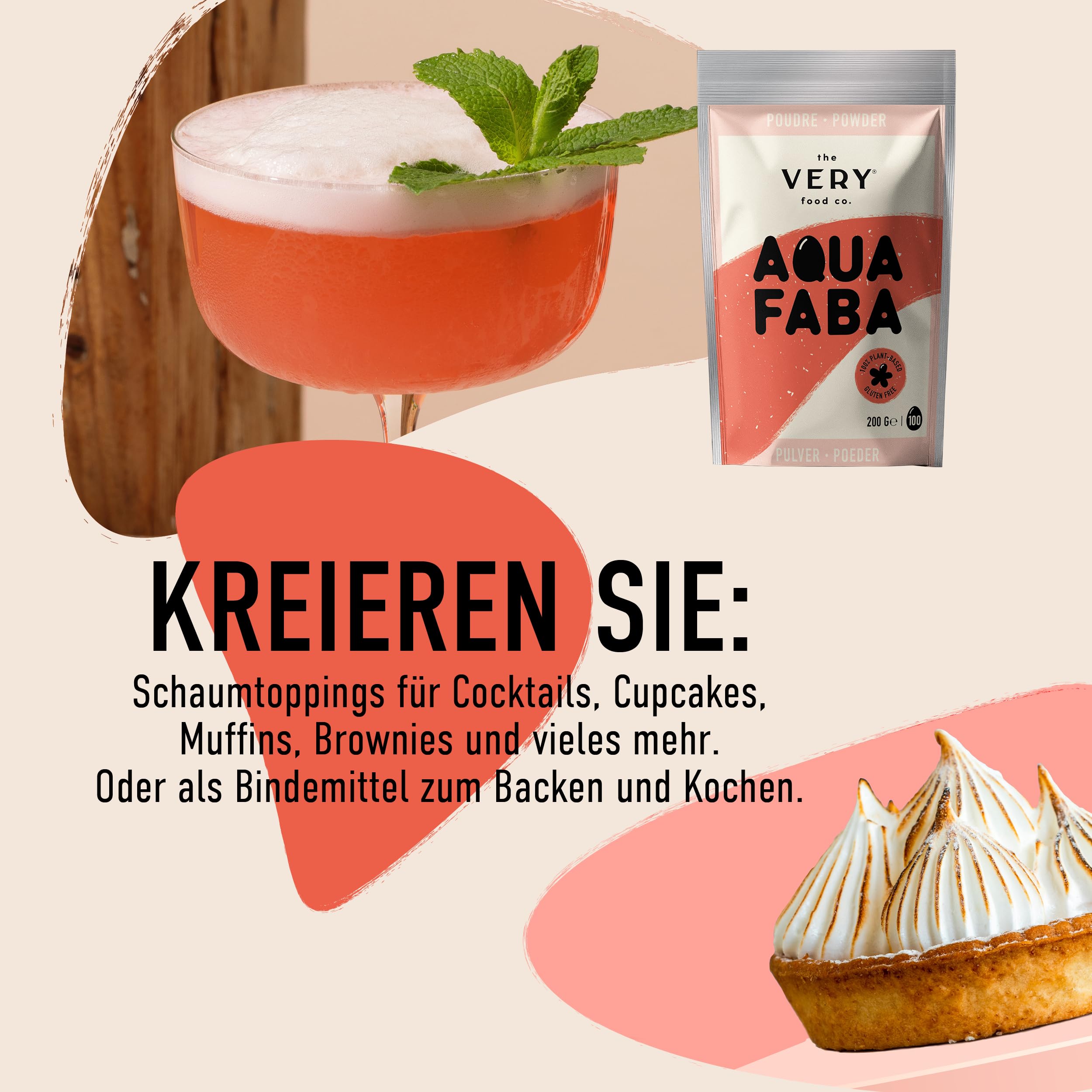 the VERY food co. Aquafaba Pulver aus getrocknetem Kichererbsenwasser 200g - 100% natürlich & vegan - Eiweißersatz zum Kochen, Backen, für Cocktails - Pulver Eiersatz für die gehobene Küche