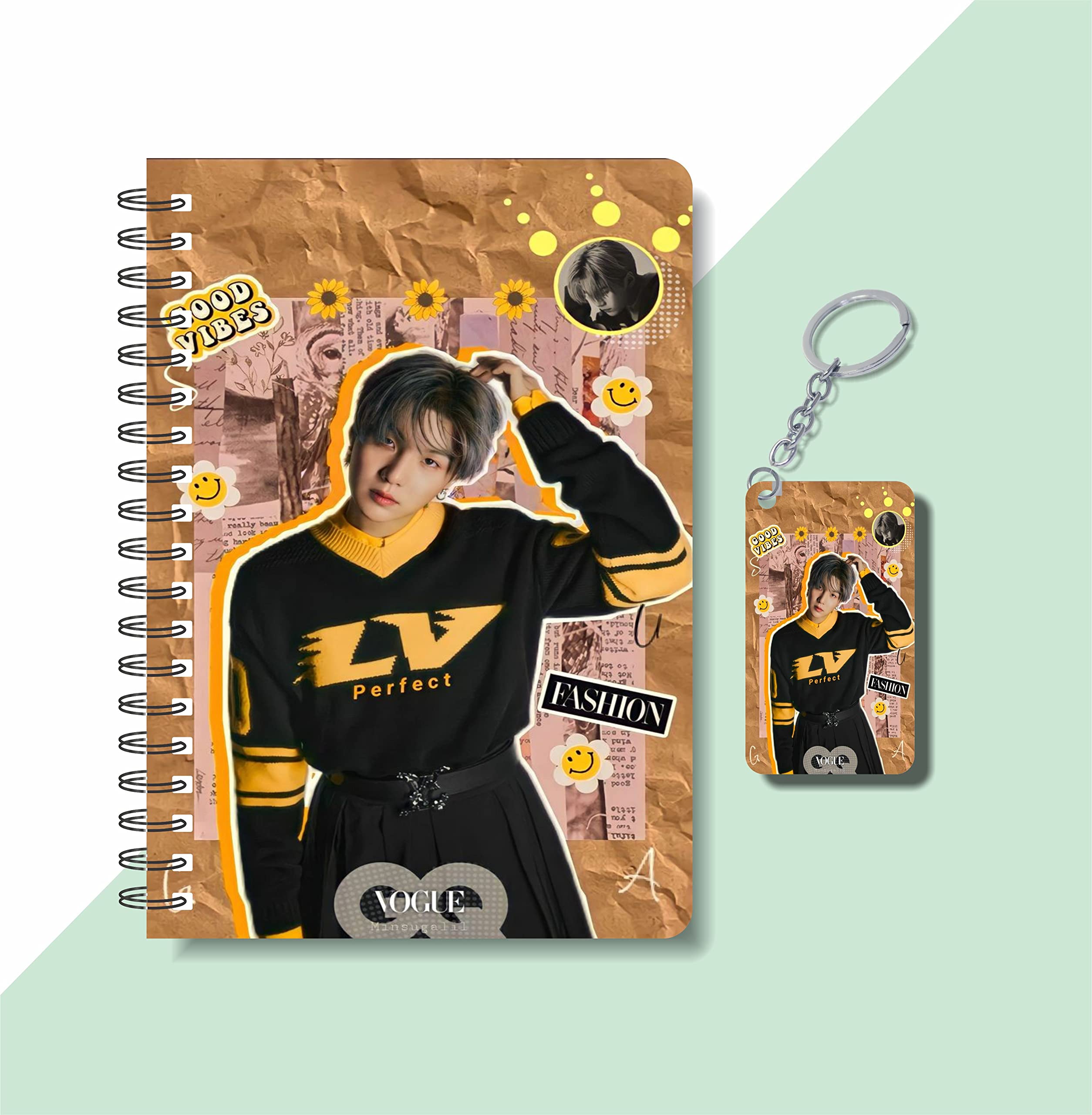 CRAFT MANIACS BTS SUGA IN LV ROUND CORNER PRINTED A5 160 RULED PAGES NOTEBOOK & FREE WOODEN KEYCHAIN BEST GIFT FOR BTS ARMY