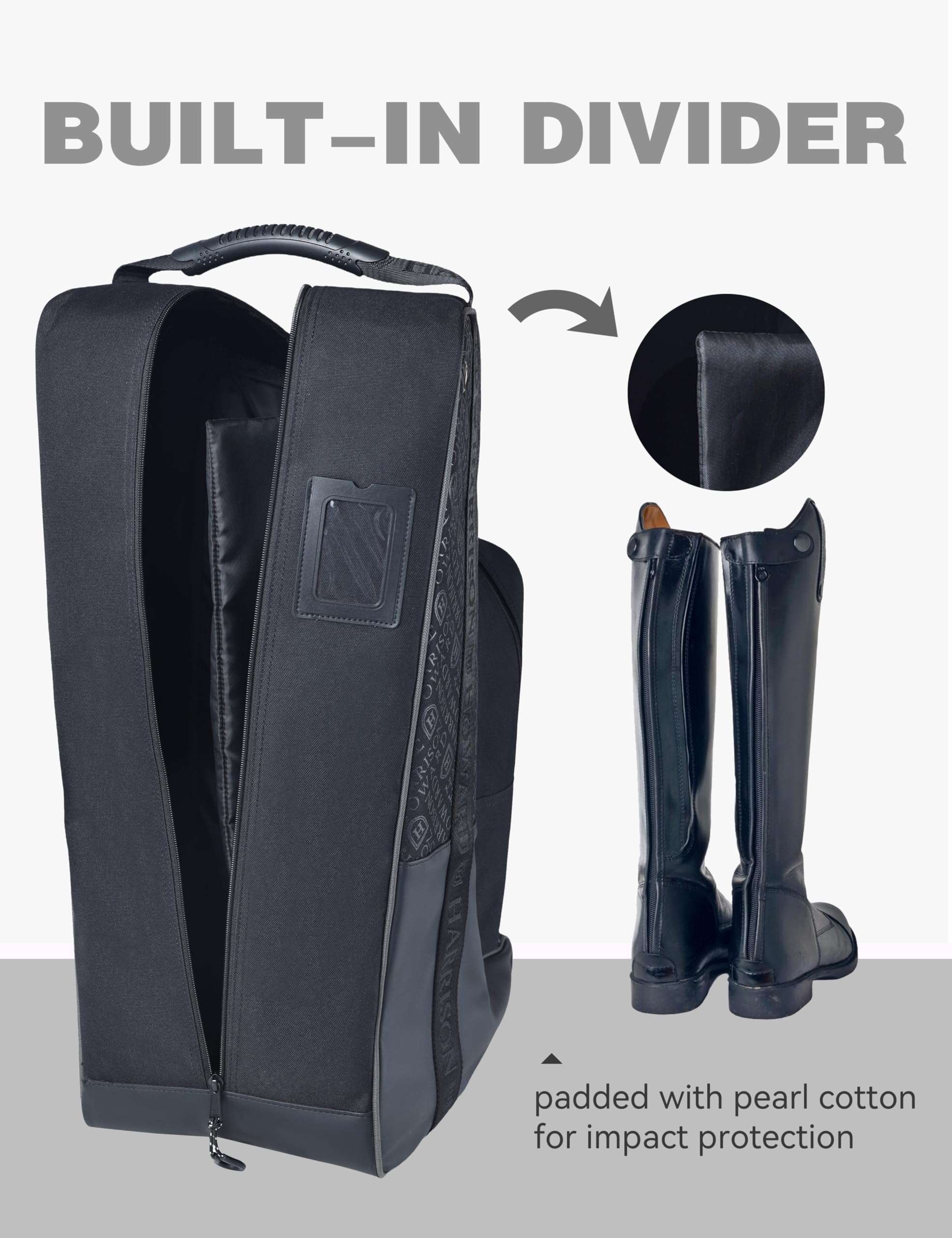 Harrison Howard Bolsa alta para botas ecuestres, bolsa de viaje para guardar casco, accesorios de látigo de caballo, bolsa de almacenamiento para botas, Negro, Moderno