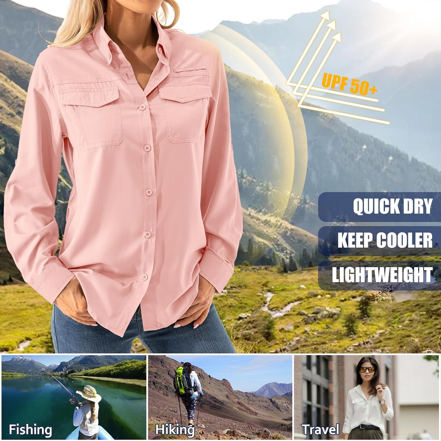 Women's UPF 50+ Long Sleeve UV Shirts Sun Protection Outdoor Cool Quick Dry Fishing Hiking Safari Travel Gardening Shirts - Image 6
