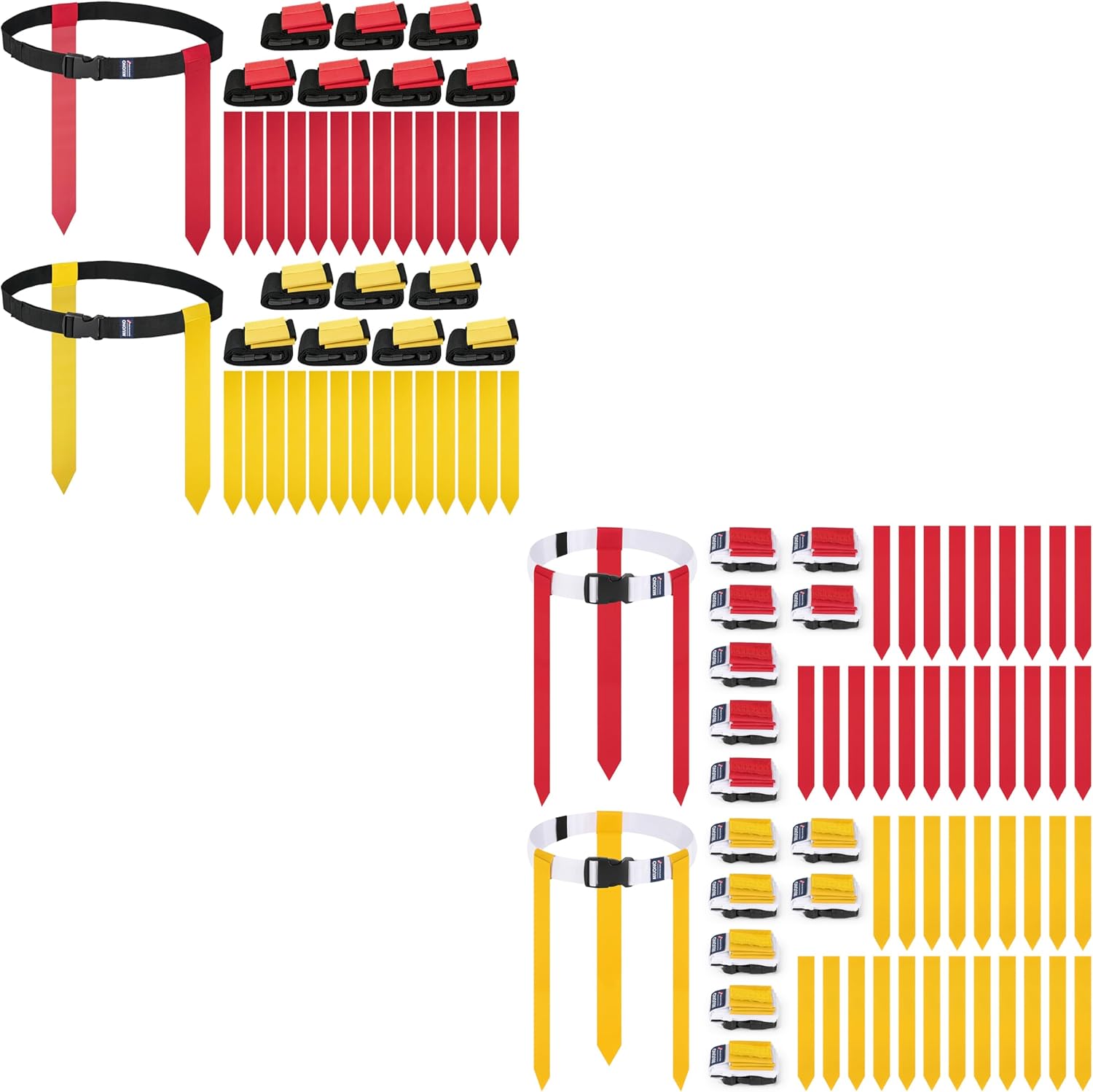 Flag Football Set, Adjustable Flag Football Belts for Training, Red and Yellow Football Flags with White Belt and Black Bundle, 35 Red Flags and 35 Yellow Flags