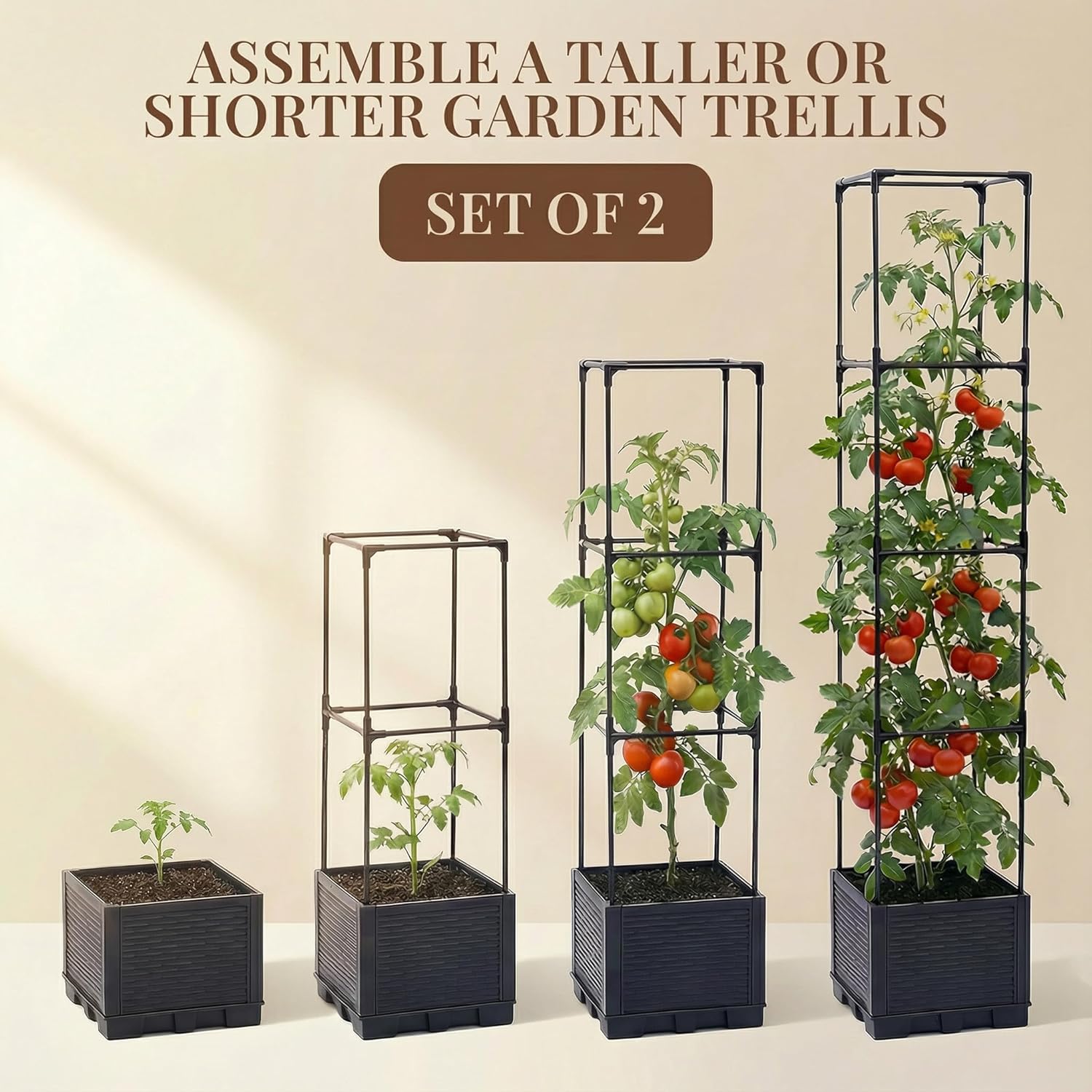 2 Pack Tomato Planter with Trellis 43 Inch, Self Watering Planter Box with Trellis, Vertical Raised Garden Bed Planter for Climbing Vegetables Indoor Outdoor Patio