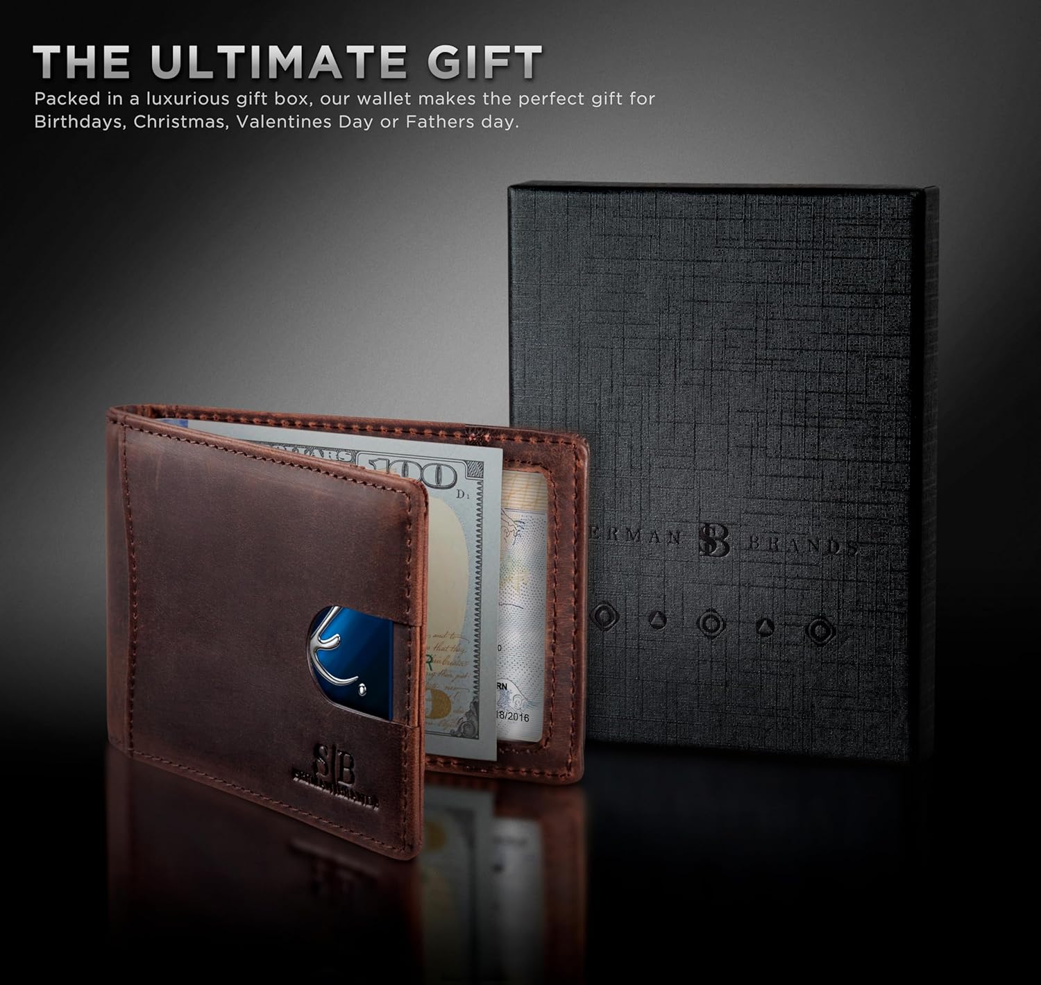 SERMAN BRANDS RFID Blocking Slim Bifold Genuine Leather Minimalist Front Pocket Wallets for Men with Money Clip Thin Mens - Image 7