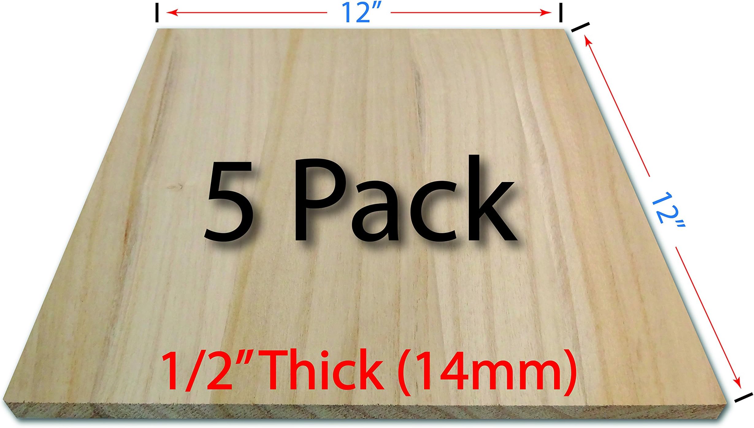 OldBleu Wood Breaking Boards - 5 Pack - 1/2" Thick (14mm) - 12"x12" - Paulownia Solid Wood - Karate - Taekwondo