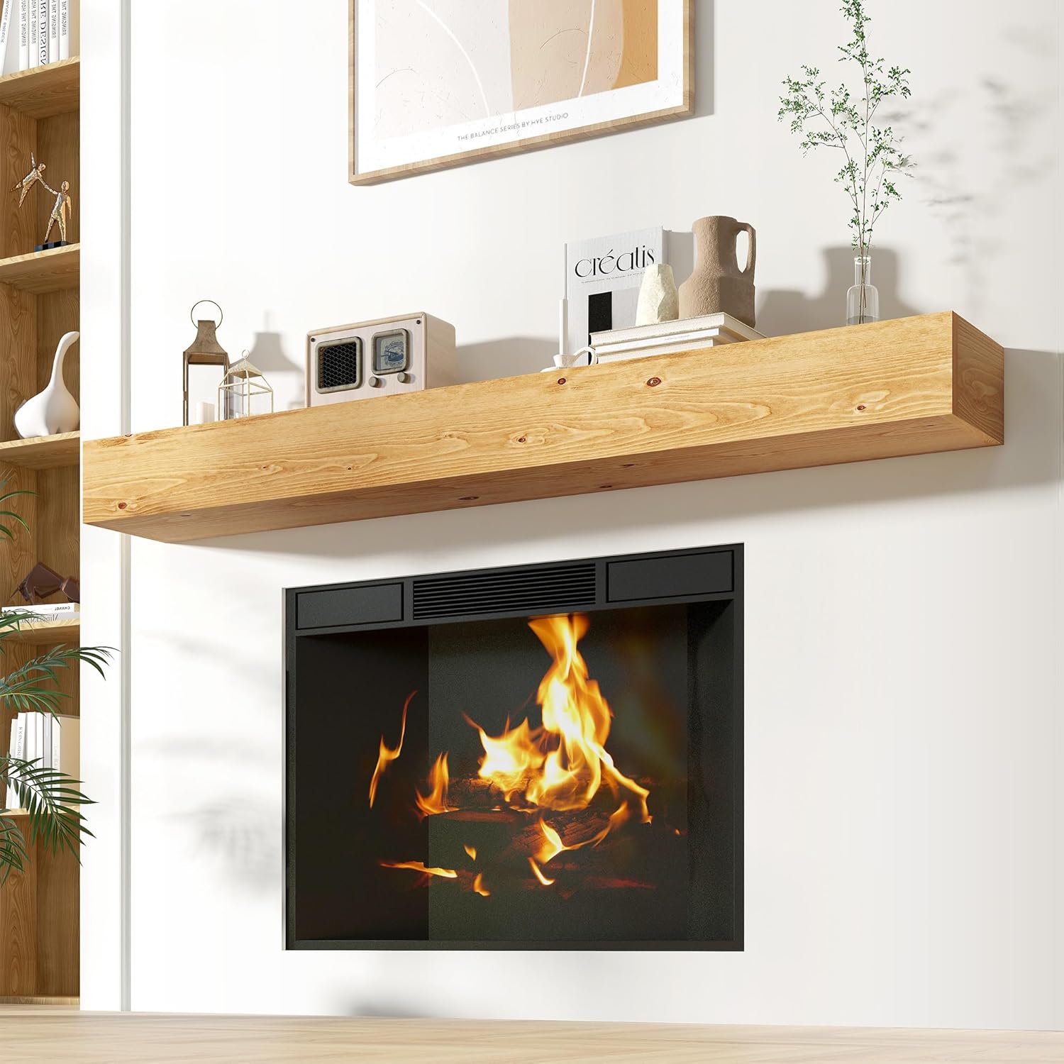 Acovy 72x8x5 Inch Floating Fireplace Mantel Shelf - Rustic Natural Cedar Wood Wall Mounted for Living Room Home Decor