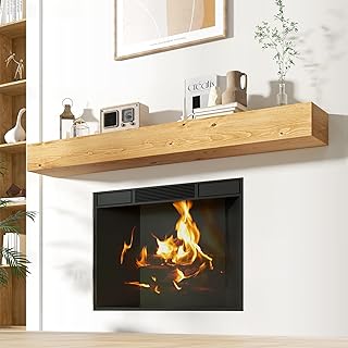 Floating Fireplace Mantel Shelves, 72x8x5 Inches Natural Wooden Floating Shelf for Over Fireplace, Wall-Mounted Mantel Shelf for Living Room and Home Decor, Rustic Natural