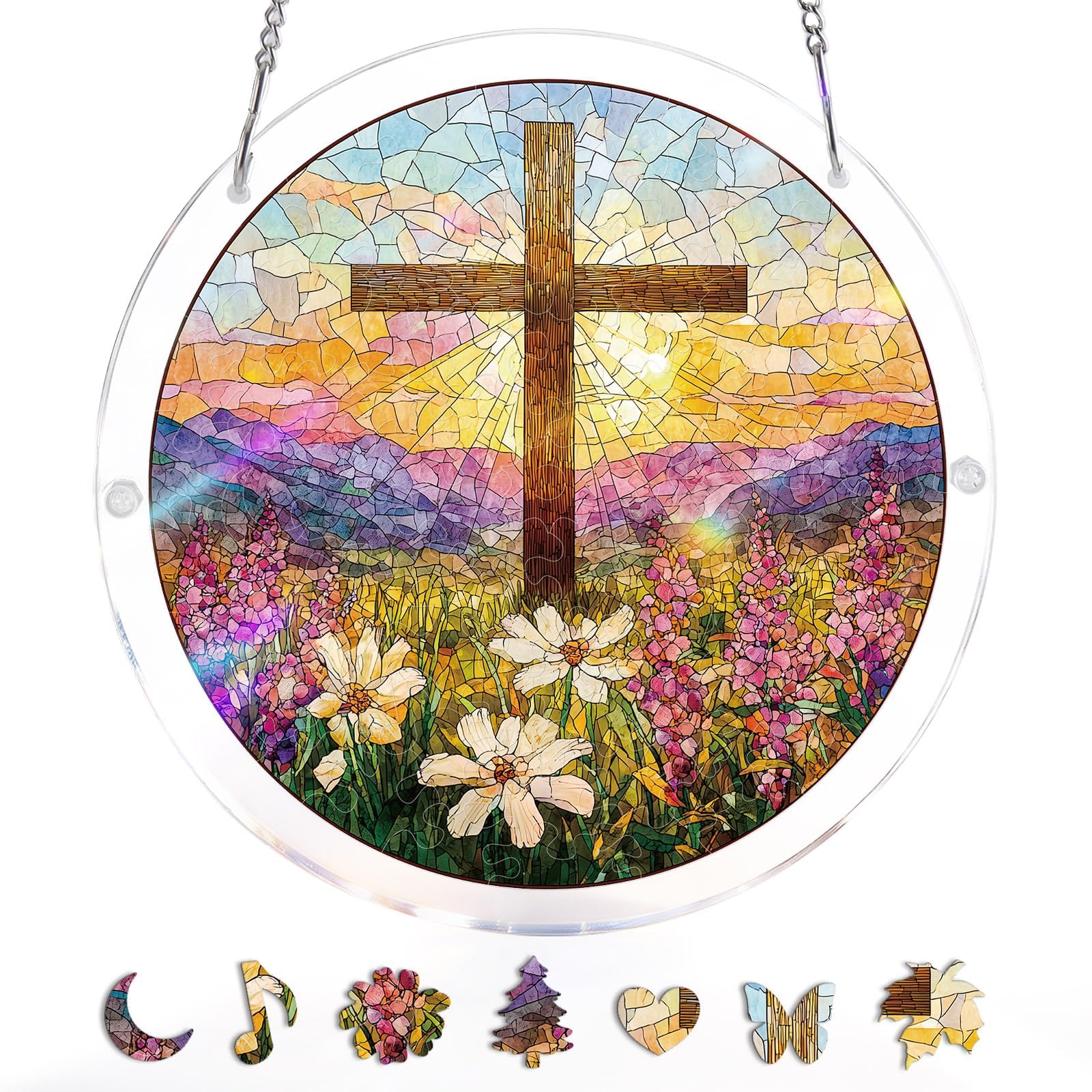 Acrylic Jigsaw Puzzle Suncatcher, Acrylic Puzzle Suncatcher, 83 Pieces Sun Catcher Stained Glass for Home Office Room Decors DIY Lovers (B)