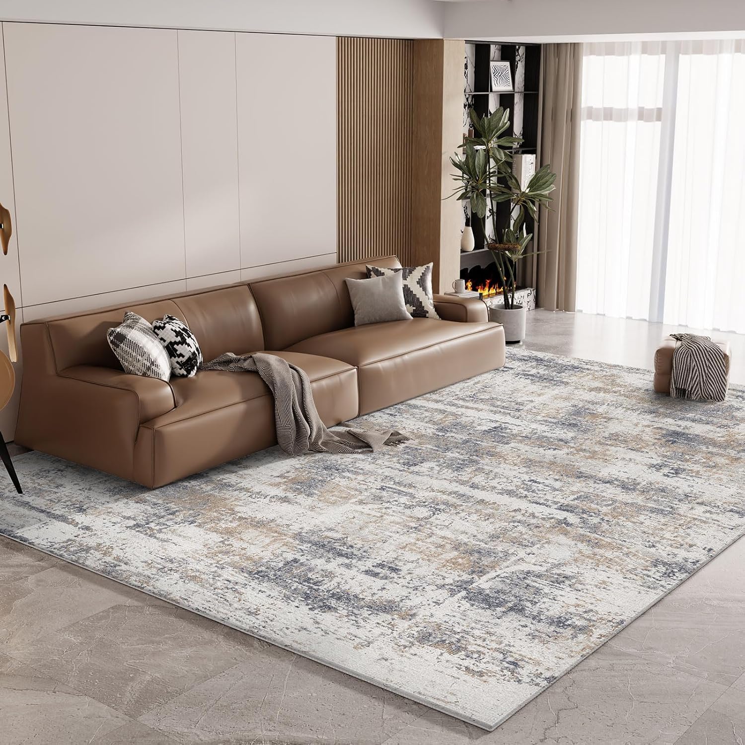 Vamcheer Tappeto da Salotto 120 × 170 cm, Pelo Corto, Antiscivolo | Tappeto Moderno Astratto Effetto Cashmere, Morbido con Spugna ad Alta Densità, per Soggiorno, Camera da Letto, Blu/Grigio