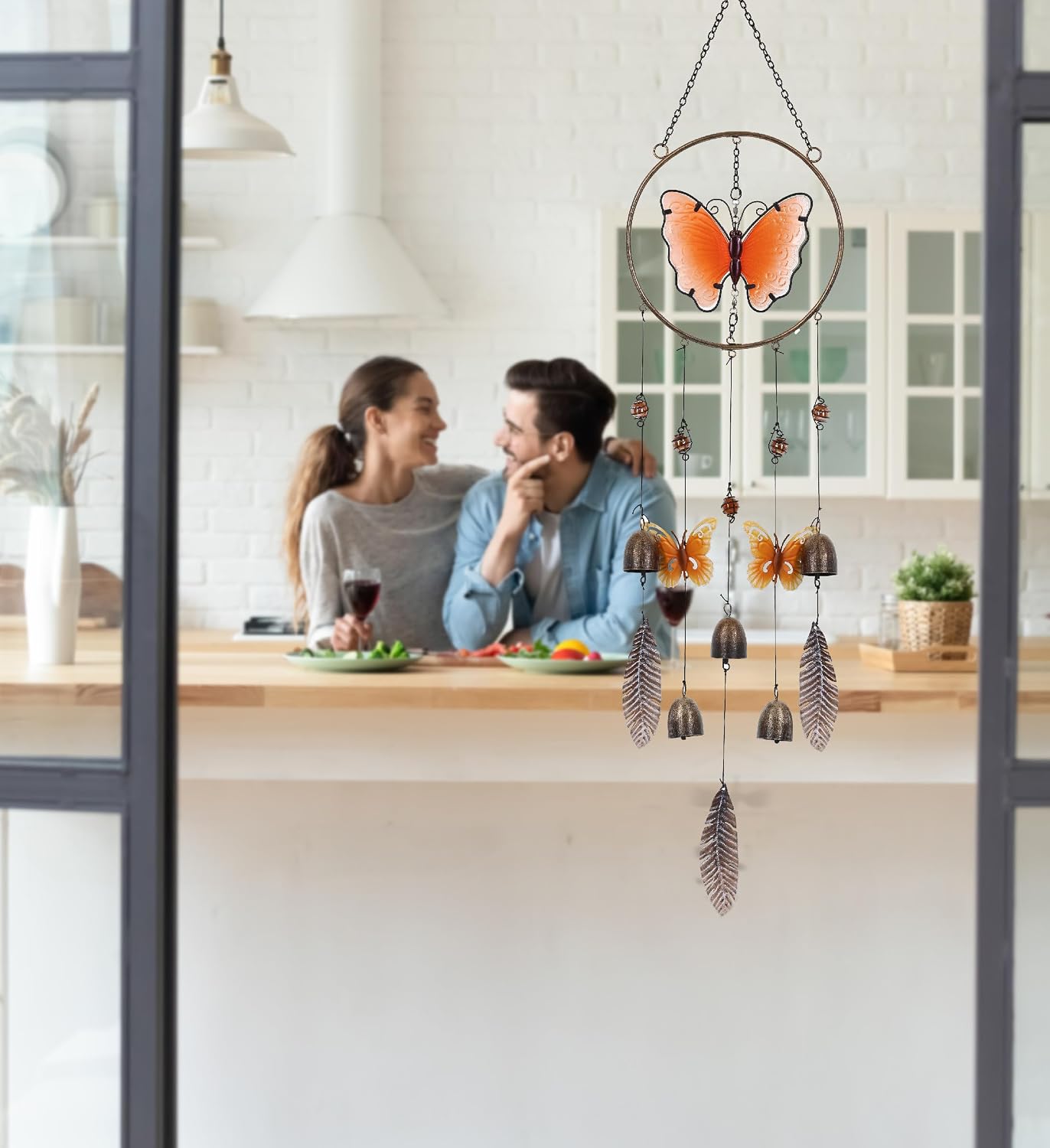 CoTa Global Orange Butterfly Hanging Metal Wind Spinner Wind Chime - Relaxing Harmonic Indoor or Outdoor Wind Spinner for Yard, Garden, Porch Patio, Beautiful Unique Art Ornament Mobile - 37 Inch image 5