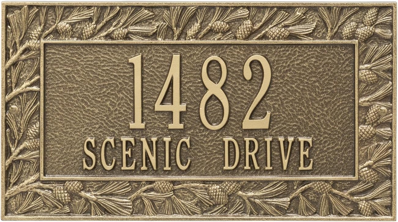 Personalized Cast Metal Address Sign with Pine Cones - Displays Your House Number And Street Name # 68220