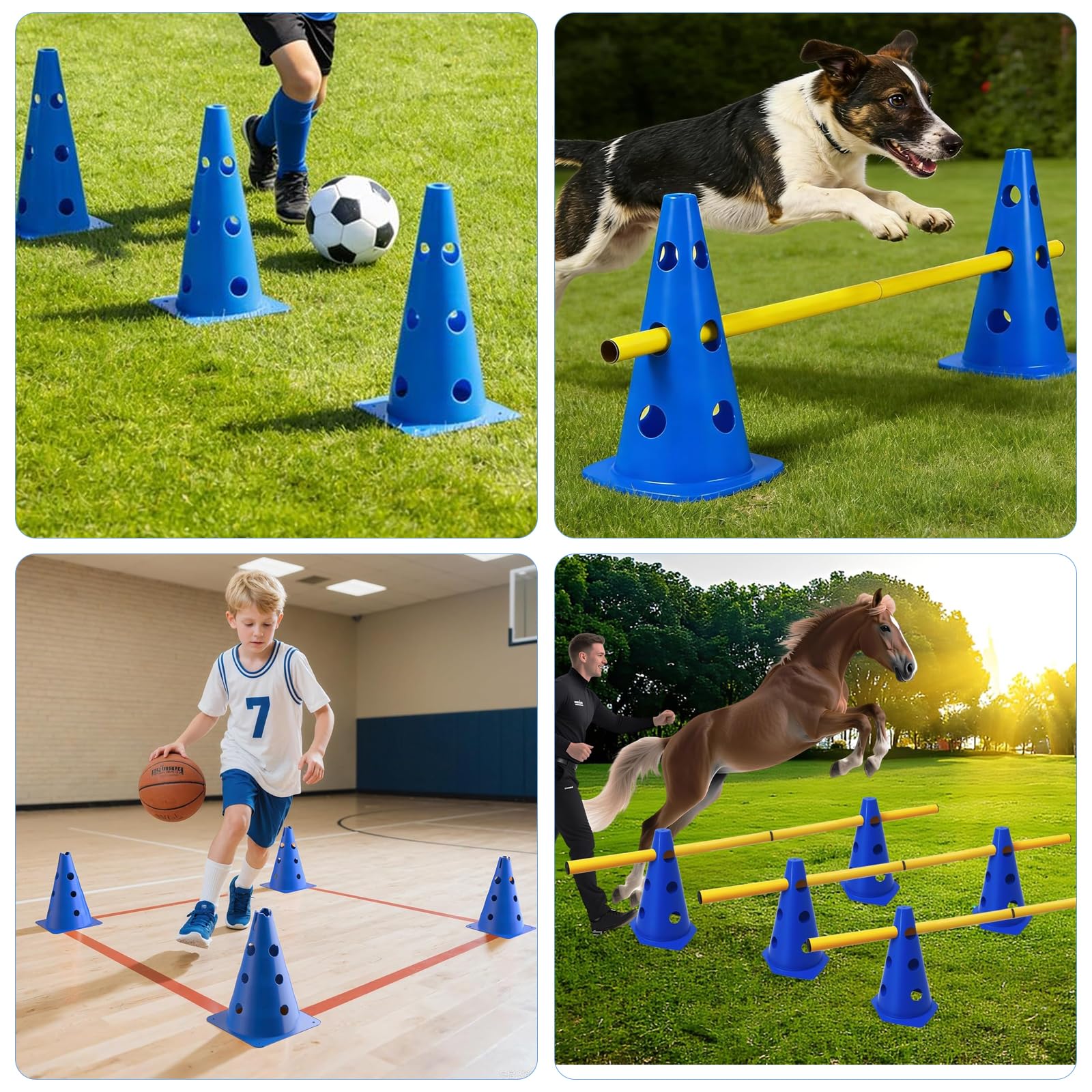 Kit Ostacoli Agility Impilabili, 10 Coni + 5 Barre (80cm) - Ostacoli Regolabili per Addestramento di Coordinazione per Bambini, Cani e Cavalli, Salti per Percorsi Cinofili ed Equitazione