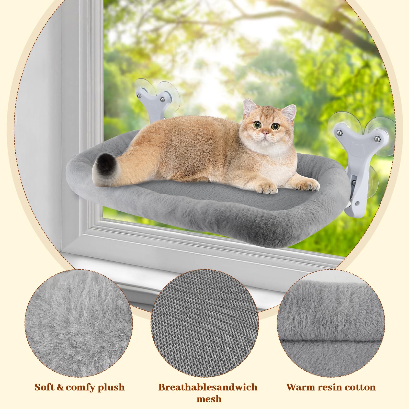 Sprifityy Hamac pour Chat,avec ventouses Stables,Chaise Longue Pliable,hamac de fenêtre,lit pour Animaux de Compagnie,Bain de Soleil,capacité de Charge jusqu'à 23 kg (Gris, XL)