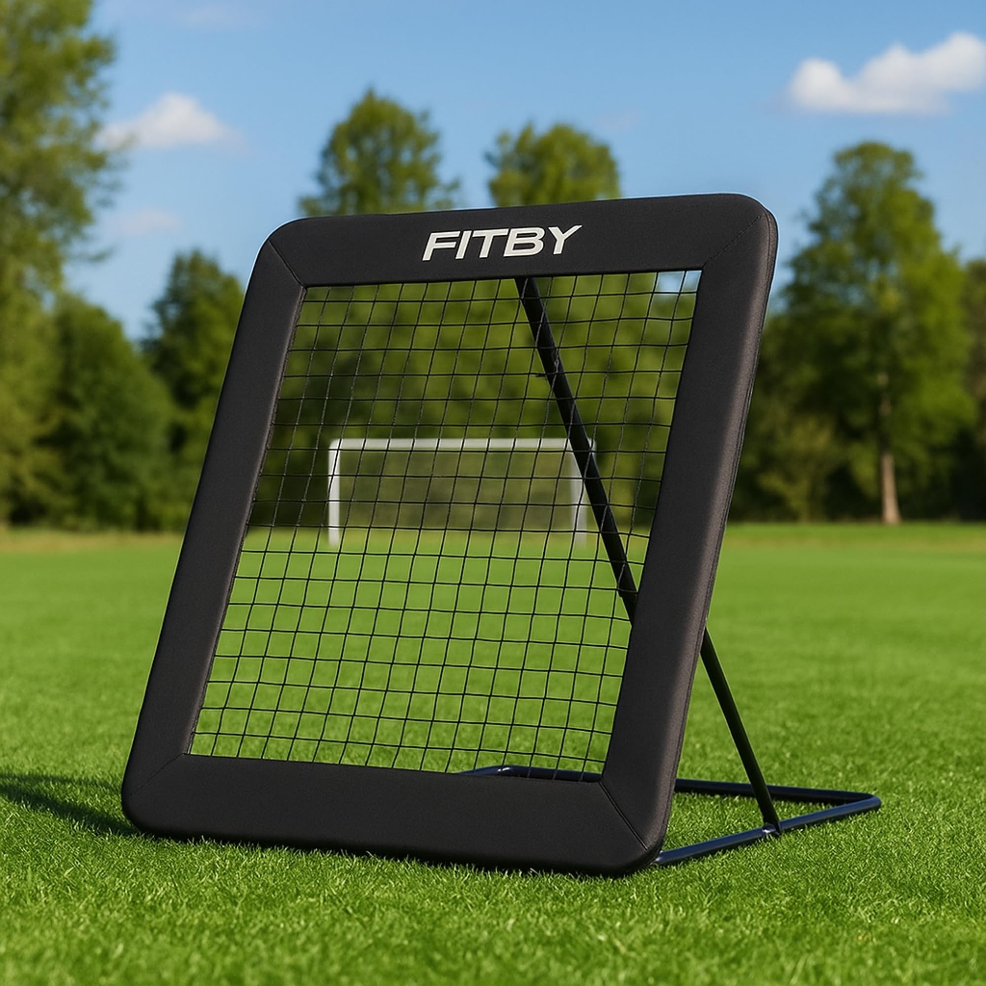 Rebounder 100 × 100 cm – Rete da Allenamento Pieghevole con 5 Angolazioni Regolabili – Telaio in Acciaio, 20 Elastici, Picchetti Inclusi – Per Calcio, Pallamano e Tchoukball