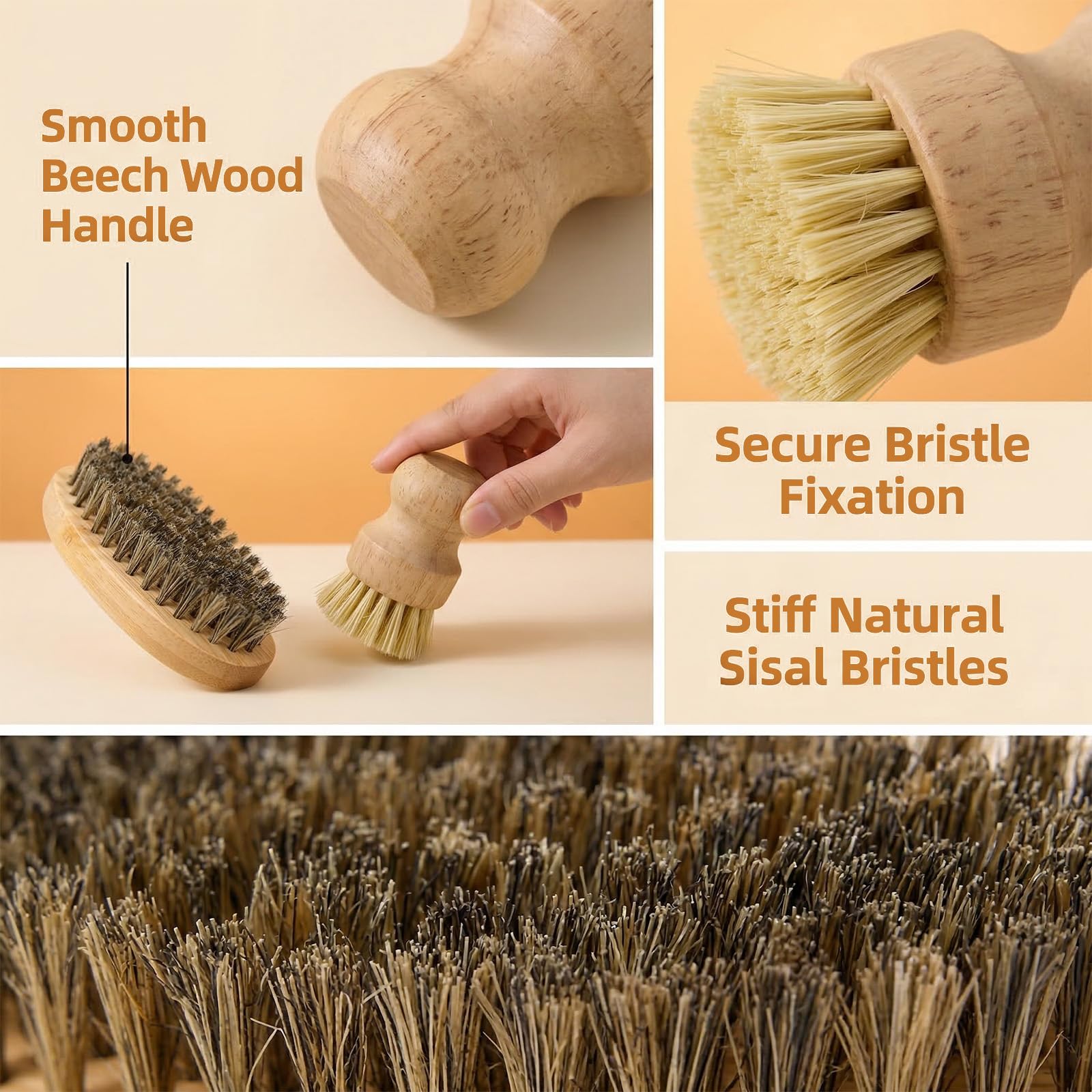 Lot de 2 brosses à légumes en Bois Ergonomique pour Nettoyer Légumes