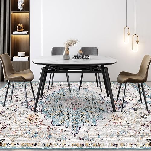 Miniatura 7 de VK VKLIVING Alfombra lavable a máquina de 5 x 7 pies, diseño vintage, lavable con alfombras antideslizantes para sala de estar y dormitorio,