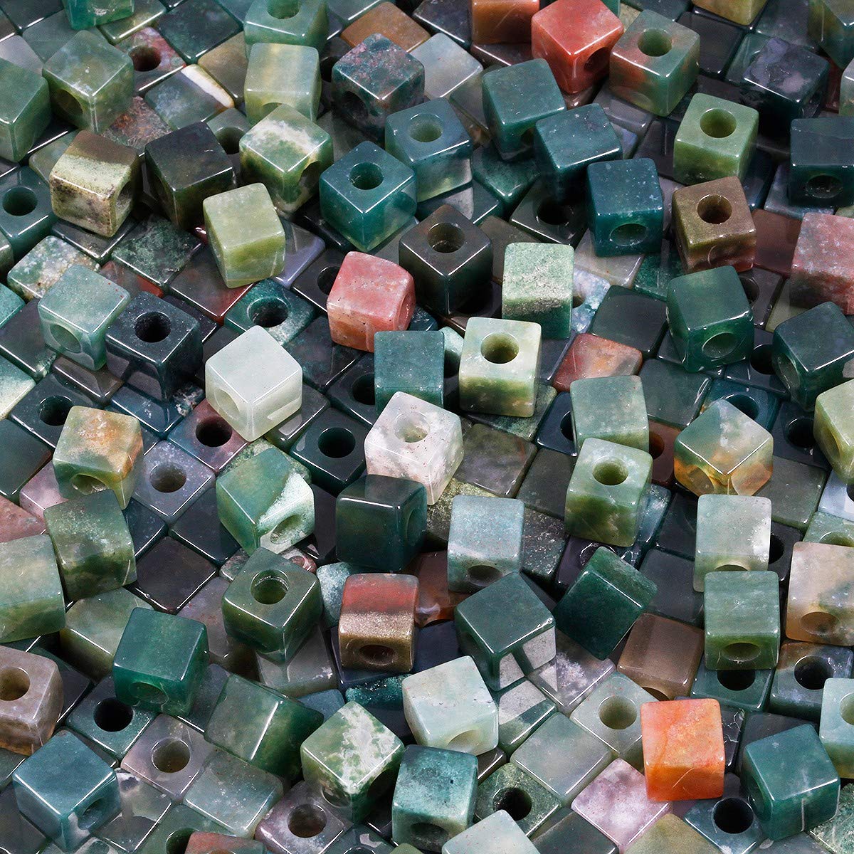 mookaitedecor 30pcs 10mm Natural Indian Agate Cube Large Hole Gemstone Beads for Jewellery Making Square Spacer Loose Large Hole Crystal Stone Beads for Bracelet Making Crafting Macrame 5mm Hole - Image 3