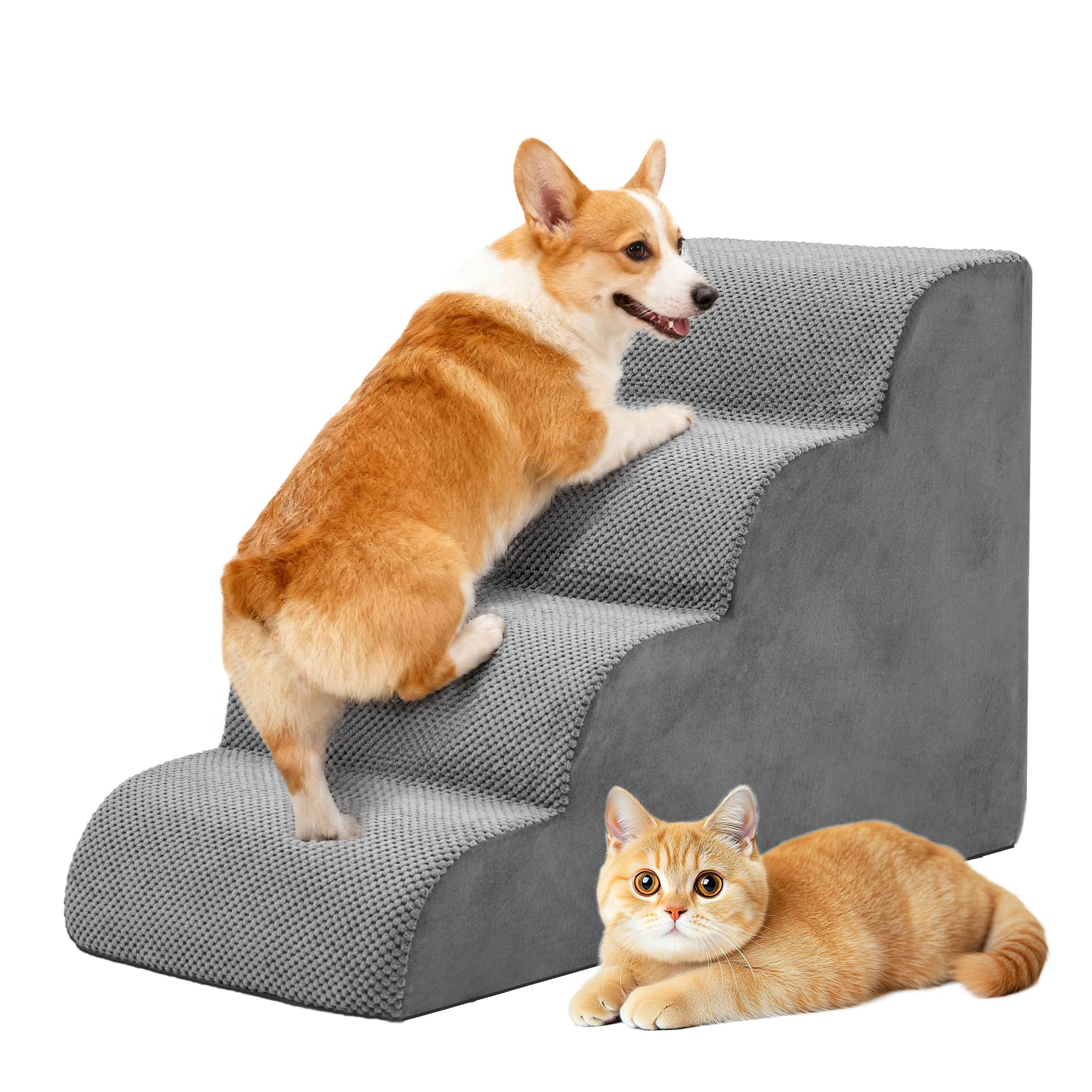 DUMOS 4-Step Curved Dog Stairs in Grey