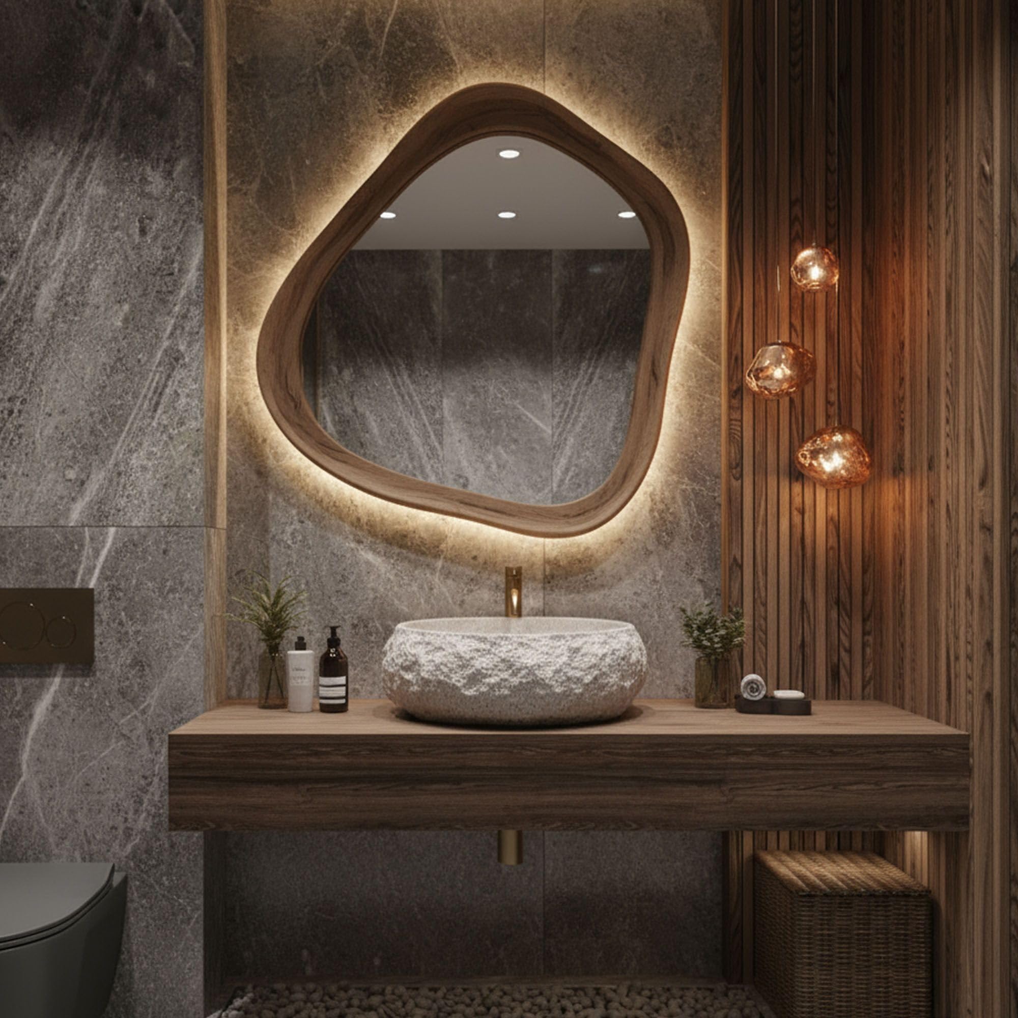 Rea - Lavabo Da Appoggio Ovale Mika, Beige, Effetto Pietra, Grigio, Pietra Artificiale (Pietra Composita Artificiale), 48X38X11,5Cm