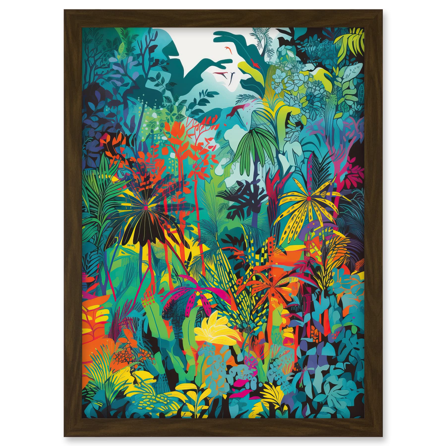 Artery8 Rainforest Landscape Vibrant Multicoloured Nature Artwork Framed A3 Wall Art Print