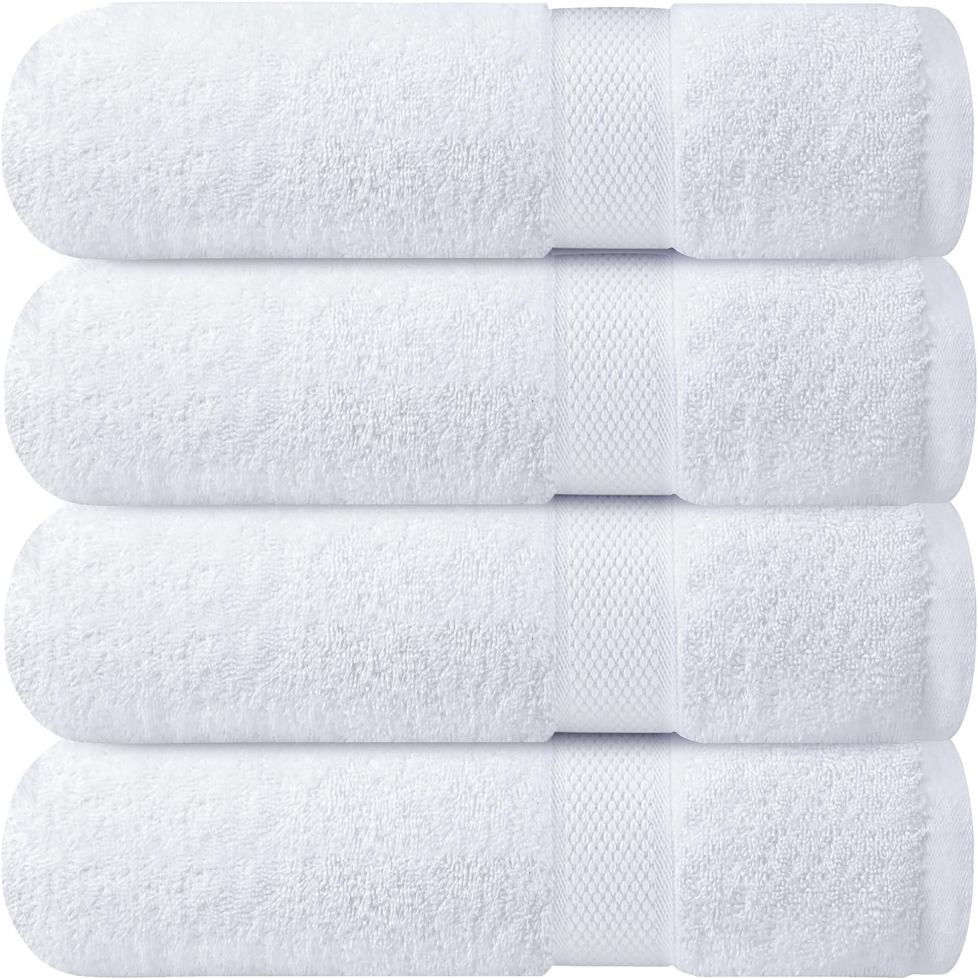 White Bath Towels Set of 4 (70x140 cm) - 100% Cotton, Super Absorbent, Quick-Dry Towels for Bathroom, Spa, Gym & Hotel