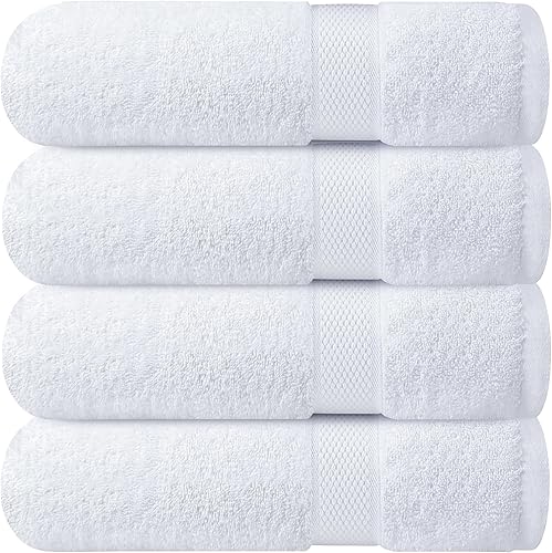 Infinitee Xclusives Juego de 4 toallas de baño blancas de alta calidad para baño (27 x 54 pulgadas), toallas de baño 100% algodón hilado en anillo