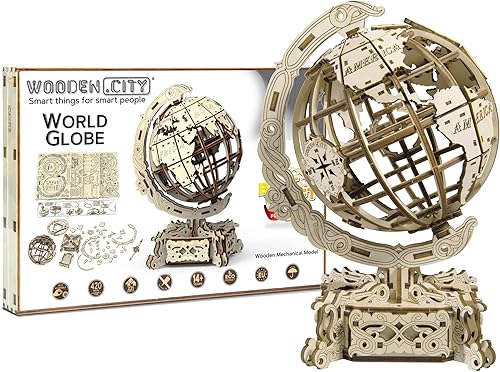 WOODEN.CITY Rompecabezas de madera 3D World Globe para adultos, construye tu propio globo con motor de banda de goma, modelo de autoensamblaje, disponible en Yaxa Costa Rica