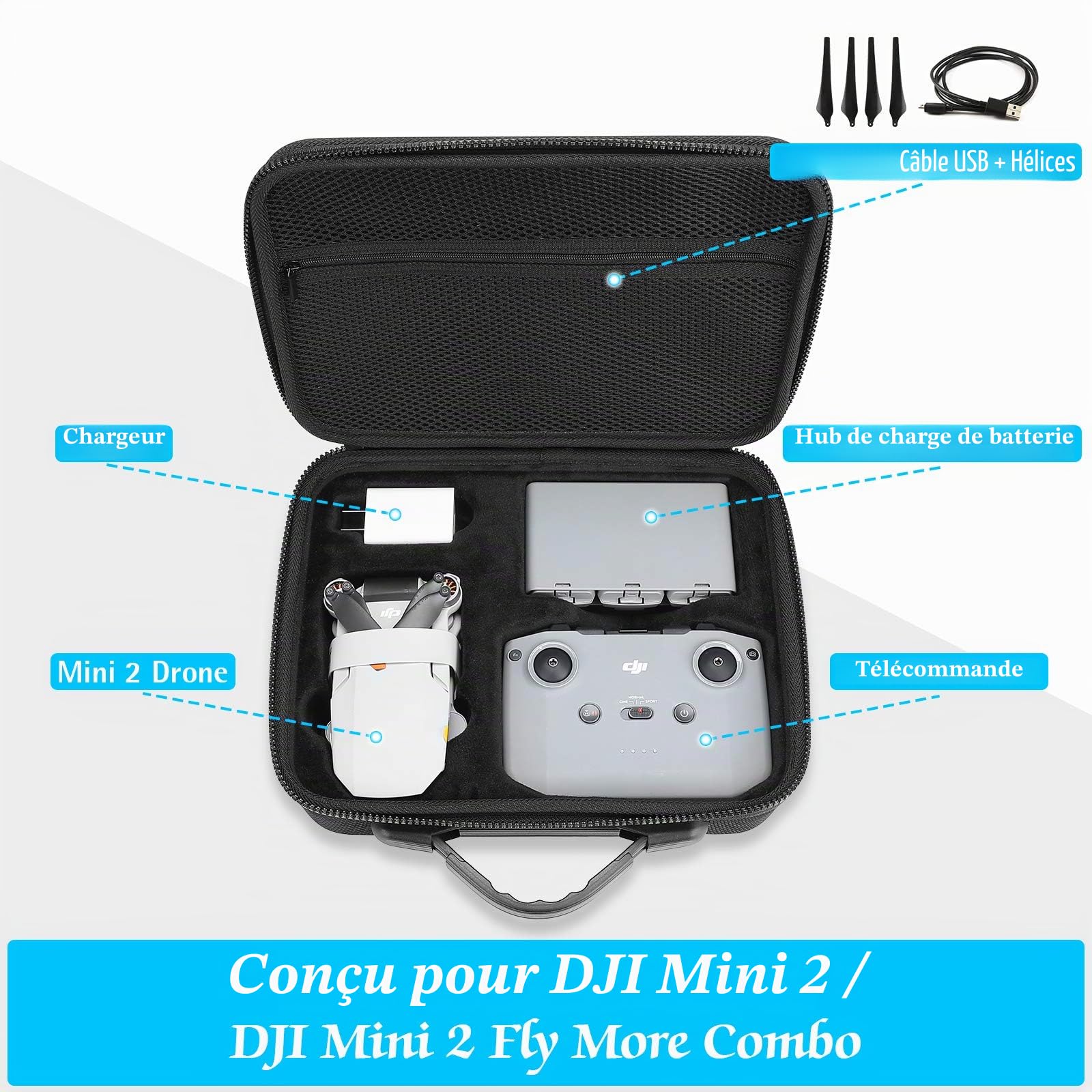 ProCase Étui Sac pour DJI Mini 4K/ Mini 2/ Mini 2 Fly/Mini 2 SE, Housse de Protection Étanche, Drone Sac de Voyage Coquille Dure pour DJI Mini 4K Accessiores -Noir