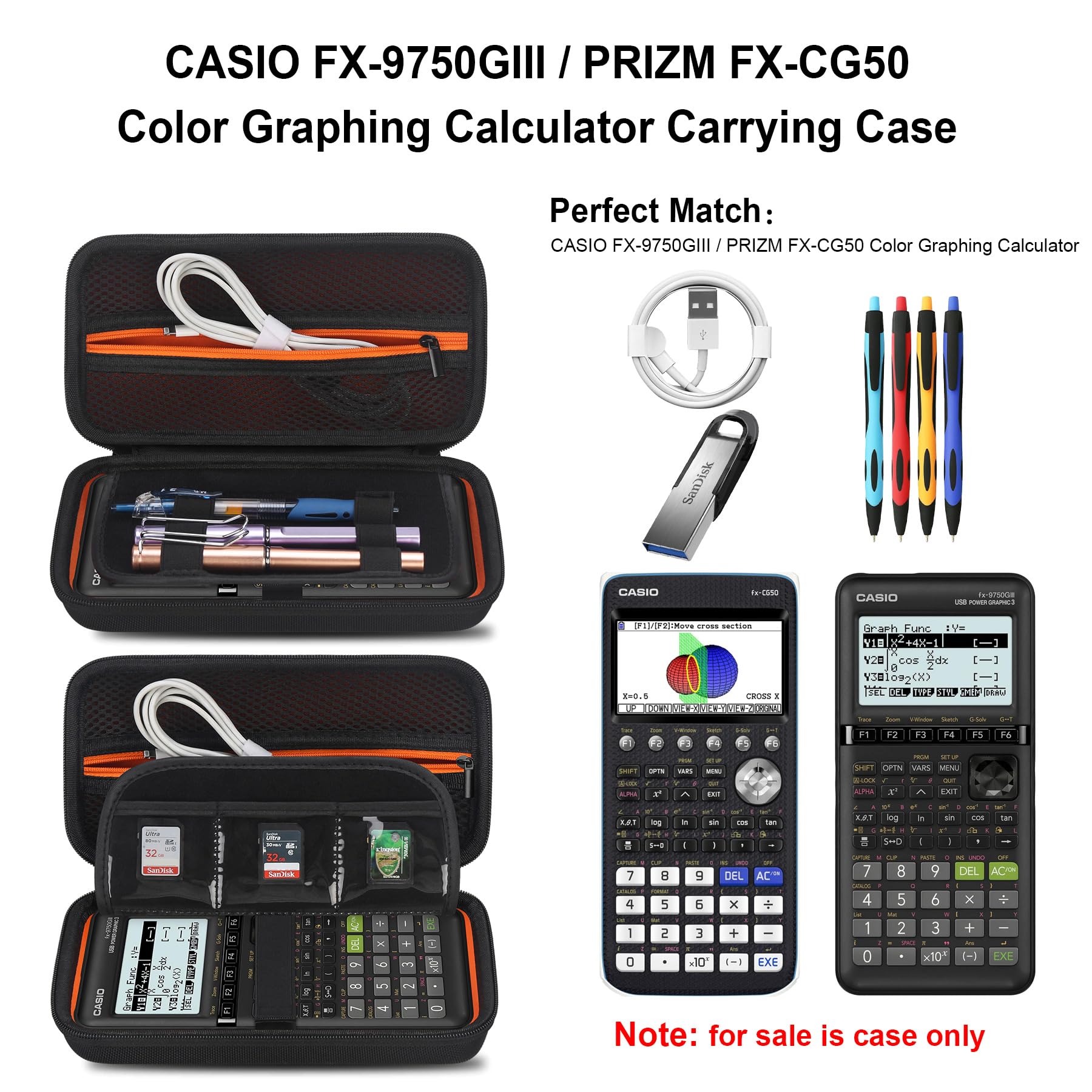 Elonbo Carrying Case for Casio fx-CG50 PRIZM/Casio fx-9750GIII Color Graphing Calculator/ 991ES Plus/ 991CW/ 115ES Plus/ 300ES/ 300MS Standard Advanced Scientific Calculator, Black