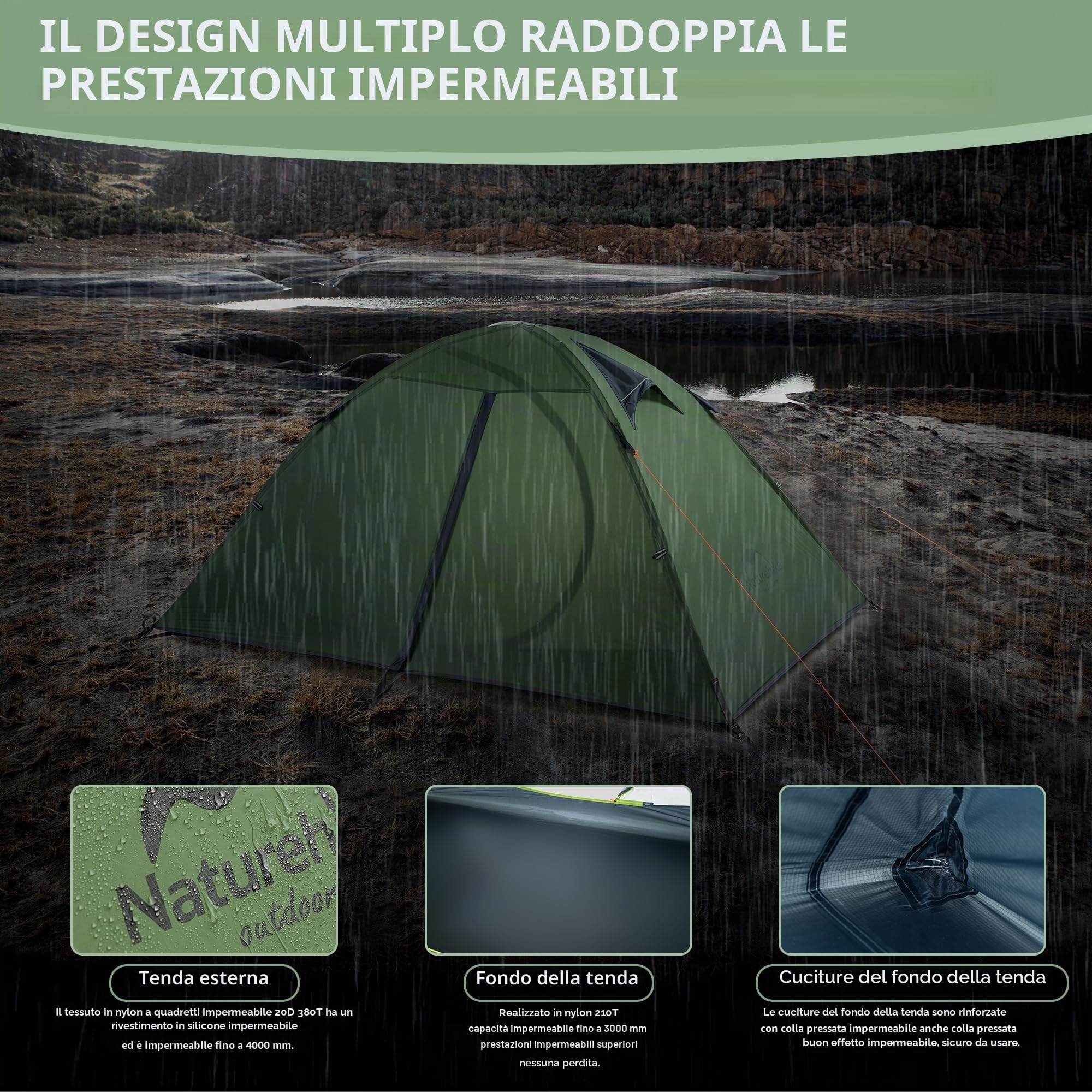 Naturehike Hillock - Tent da 2 persone con vestiboli