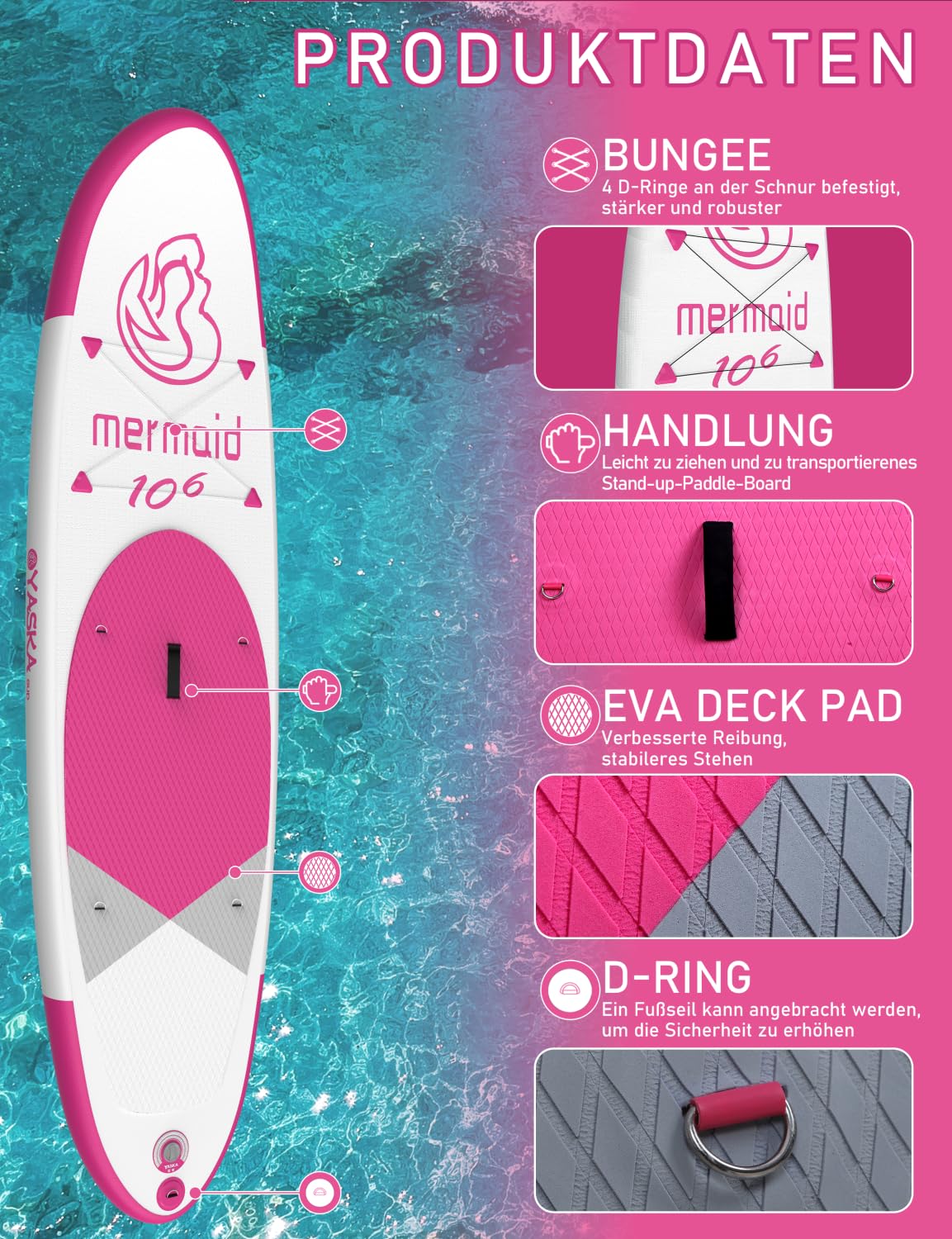 YASKA Stand Up Paddling Board Aufblasbar - Sup Board 200kg mit Zubehör,Getrankehalter,Standup Paddle Board für 2 Personen Familie