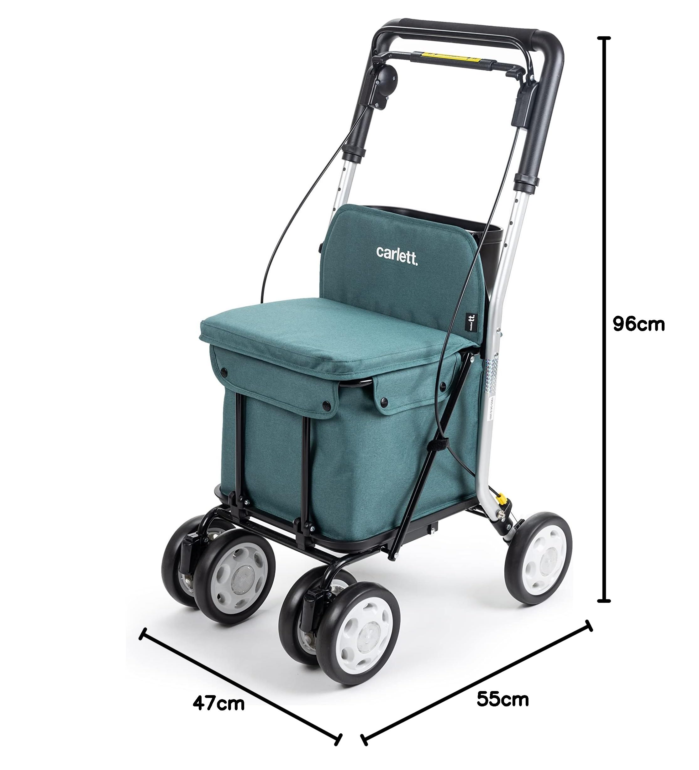 Carlett Rollator und Einkaufstrolley mit Sitz, EU-Medizinprodukt, 29 L Tasche bis 15 kg, Ablagefach, höhenverstellbarer Griff, faltbar, verstellbare Räder – Comfort, Grüne