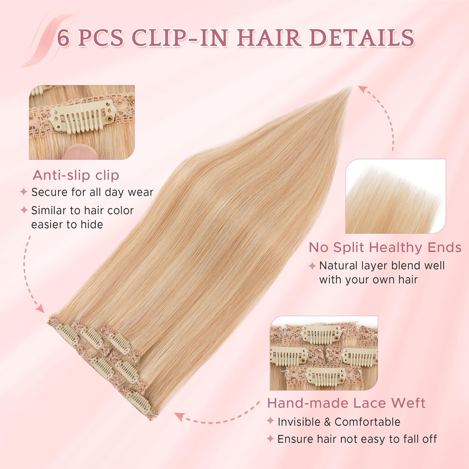 SEGO Clip In Short Hair Extensions Real Human Hair Single 6 Pcs Individual Clip Ins Highlight Remy Balayage Straight Soft Seamless Hairpieces for Women /10 Inch #18P613 Ash Blonde&Bleach Blonde