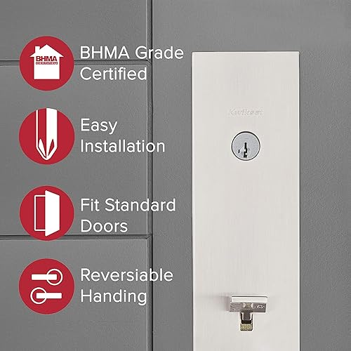 Miniatura 5 de Kwikset Vancouver - Manija de bloqueo frontal de perfil bajo con microondas, incluye manija de palanca de puerta Halifax delgada y moderna con