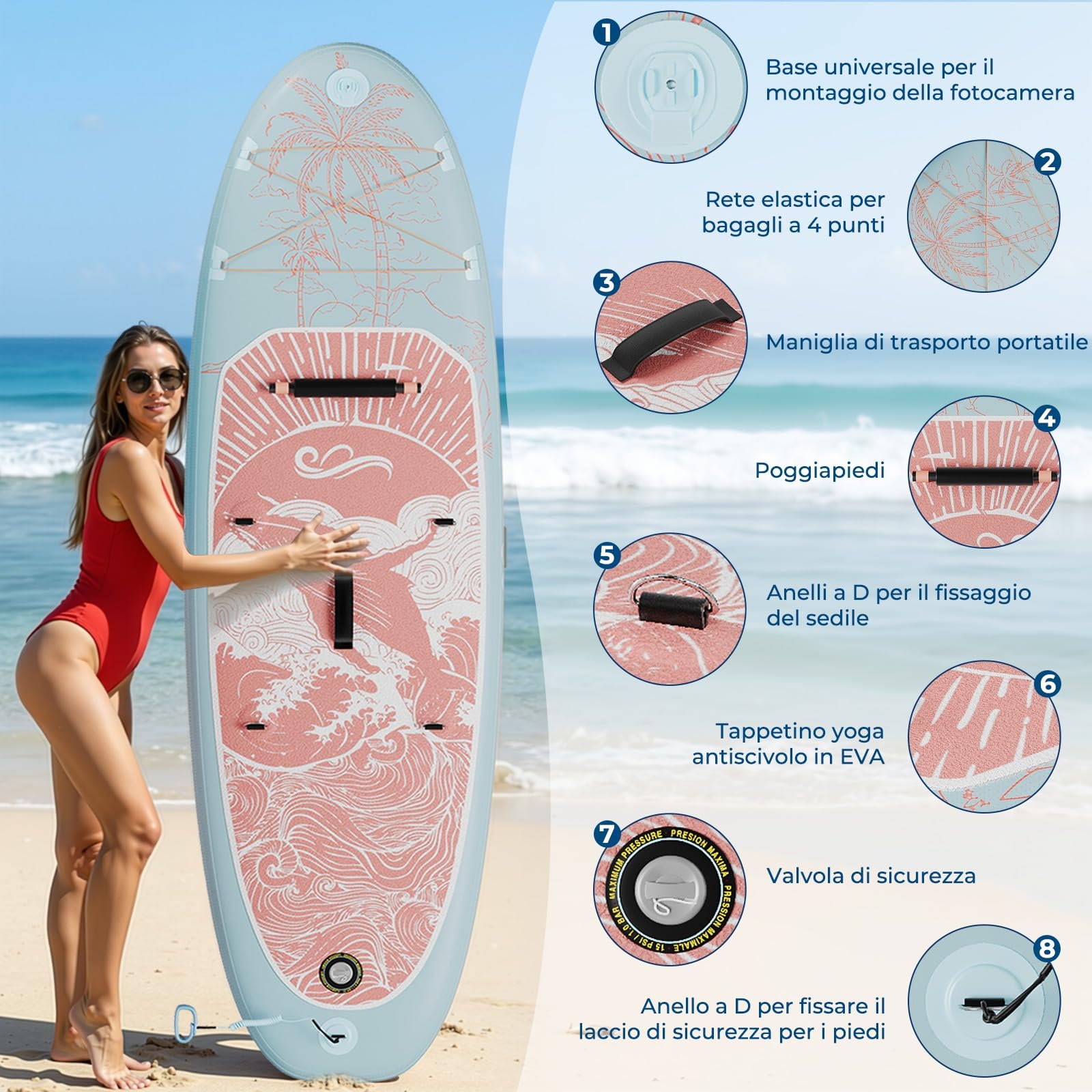 Devoko Tavola SUP Gonfiabile 330cm | Sup 2-in-1 con Sedile Kayak & Accessori, 130kg Max - Ideale per Surf, Pesca, Yoga