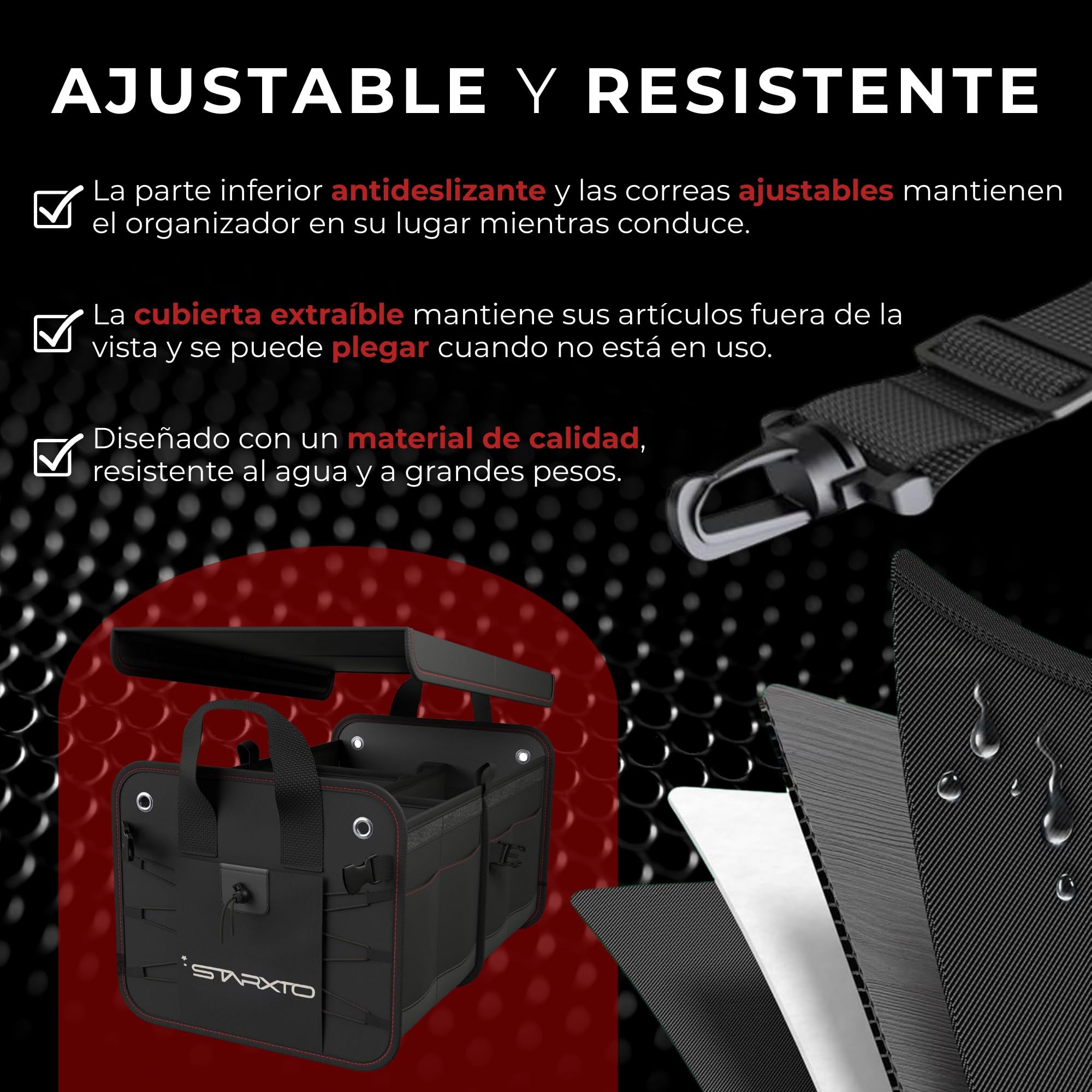 Organizador de Maletero Coches y SUV, Plegable con Tapa, Ajustable, 2 en 1 Set - Caja Maletero - Bolsa Maletero Coche - Organizador Coche Maletero - Caja Plegable