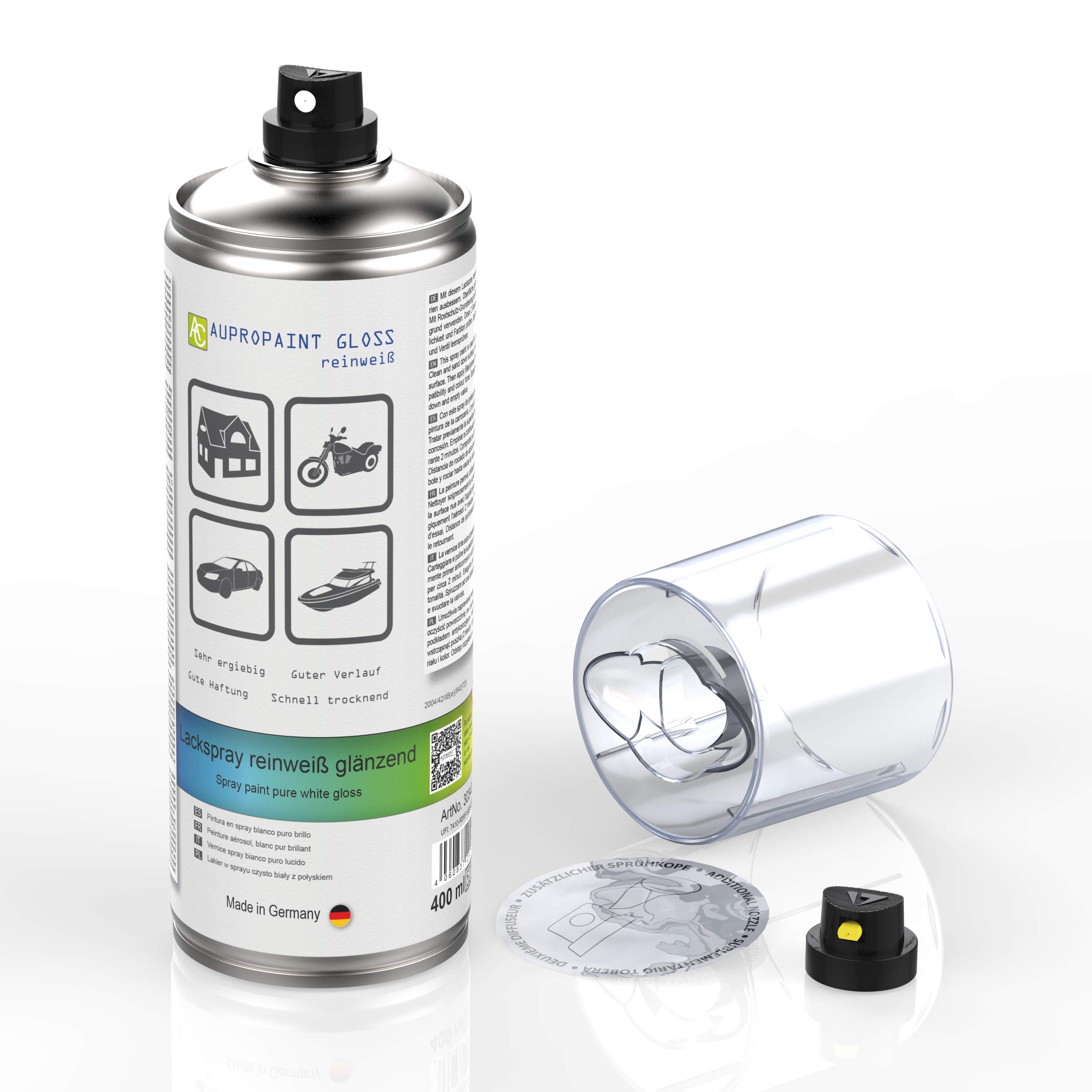 AUPROTEC Lackspray AUPROPAINT GLOSS weiß glänzend Sprühlack Glanzlack Auto Lack Spray 12x 400ml