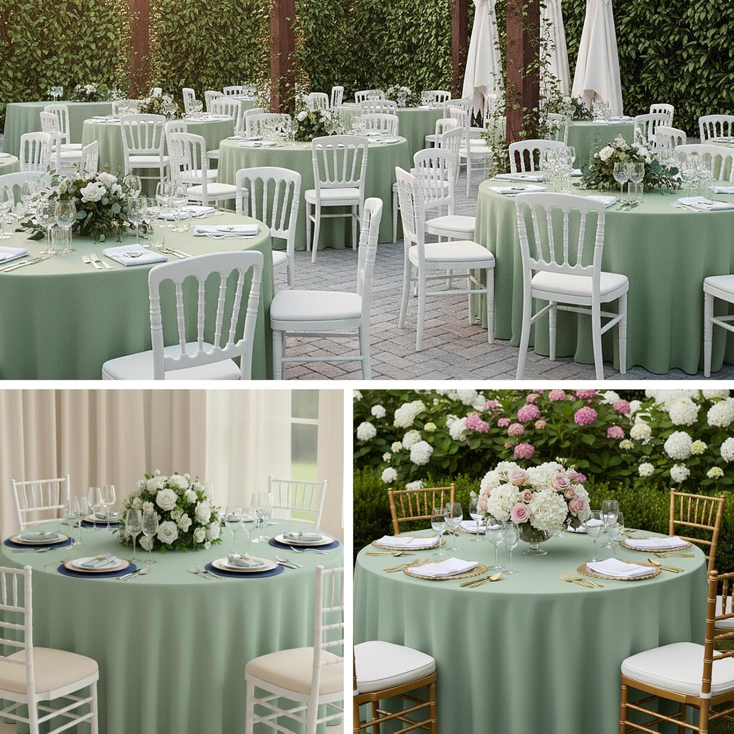 Fixwal 120 Inch Sage Green Round Tablecloth, 6 Pack Round Table Cloth Polyester Fabric Washable Table Covers for Wedding, Party, Banquet, Dining, Birthday Events