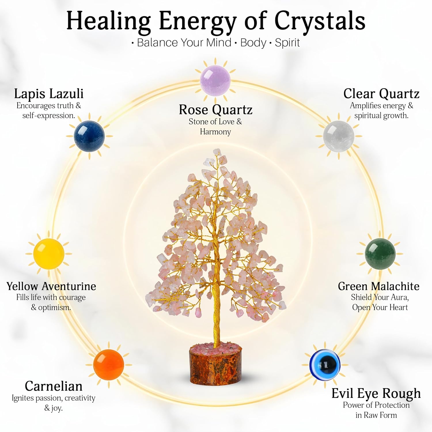 FASHIONZAADI Crystal Tree of Life with Rose Quartz - Pink Gemstone Bonsai for Positive Vibes - Feng Shui Money Tree for Meditation, Healing & Home Decoration - Image 3