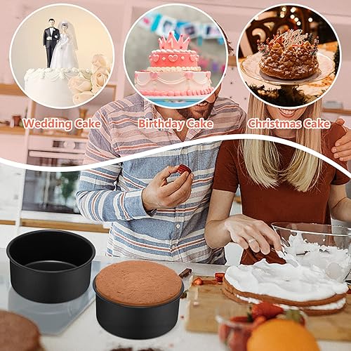 Miniatura 6 de TeamFar Molde para tartas, 6 x 2.75 pulgadas, recubierto, para cumpleaños, boda, tarta, moldes redondos para hornear, con núcleo de acero inoxidable