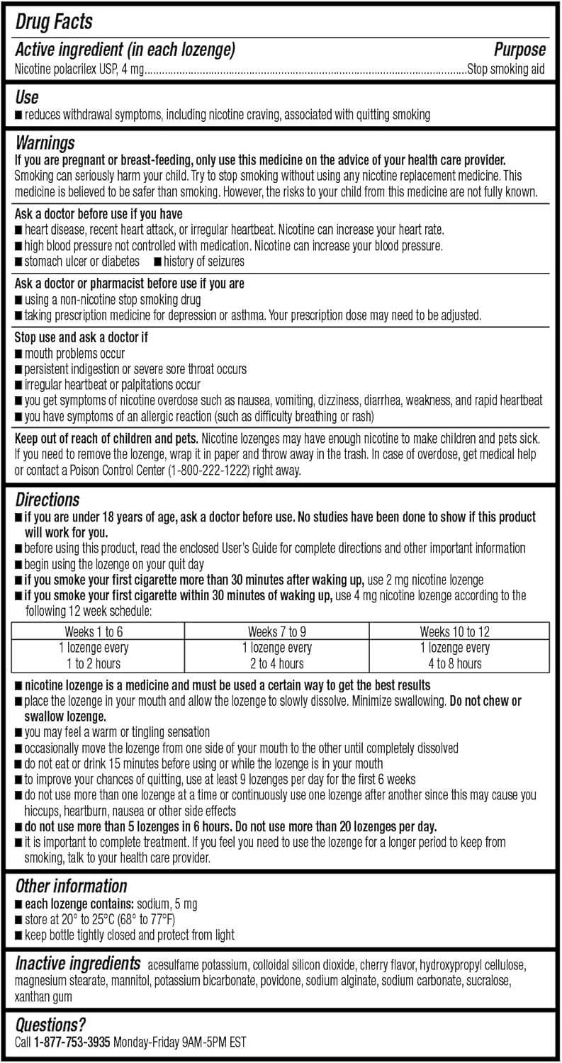 Wellness Basics Mini Nicotine Lozenge 4mg | Stop Smoking Aid | Cherry Flavor | 135 Count | Pack of 5 Vials | Reduces Cravings & Withdrawal Symptoms