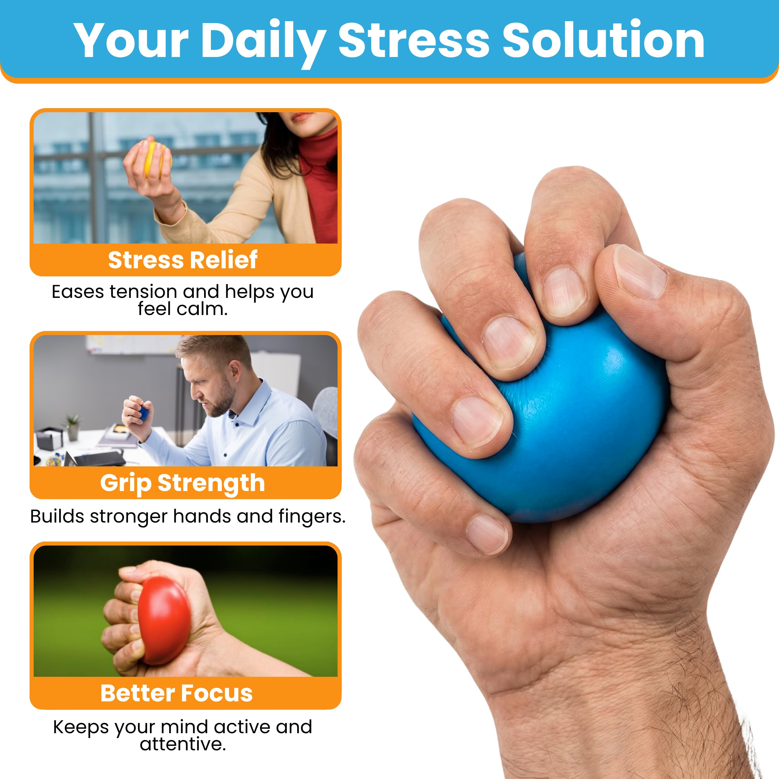 FlintRehab Premium Hand Exercise Balls - Set of 4 for Carpal Tunnel Stress/Pain Relief, Stress Balls for Kids & Adults, Squeeze Balls for Hand Therapy/Arthritis - Hand Squeezers for Strength — Amazon image 4