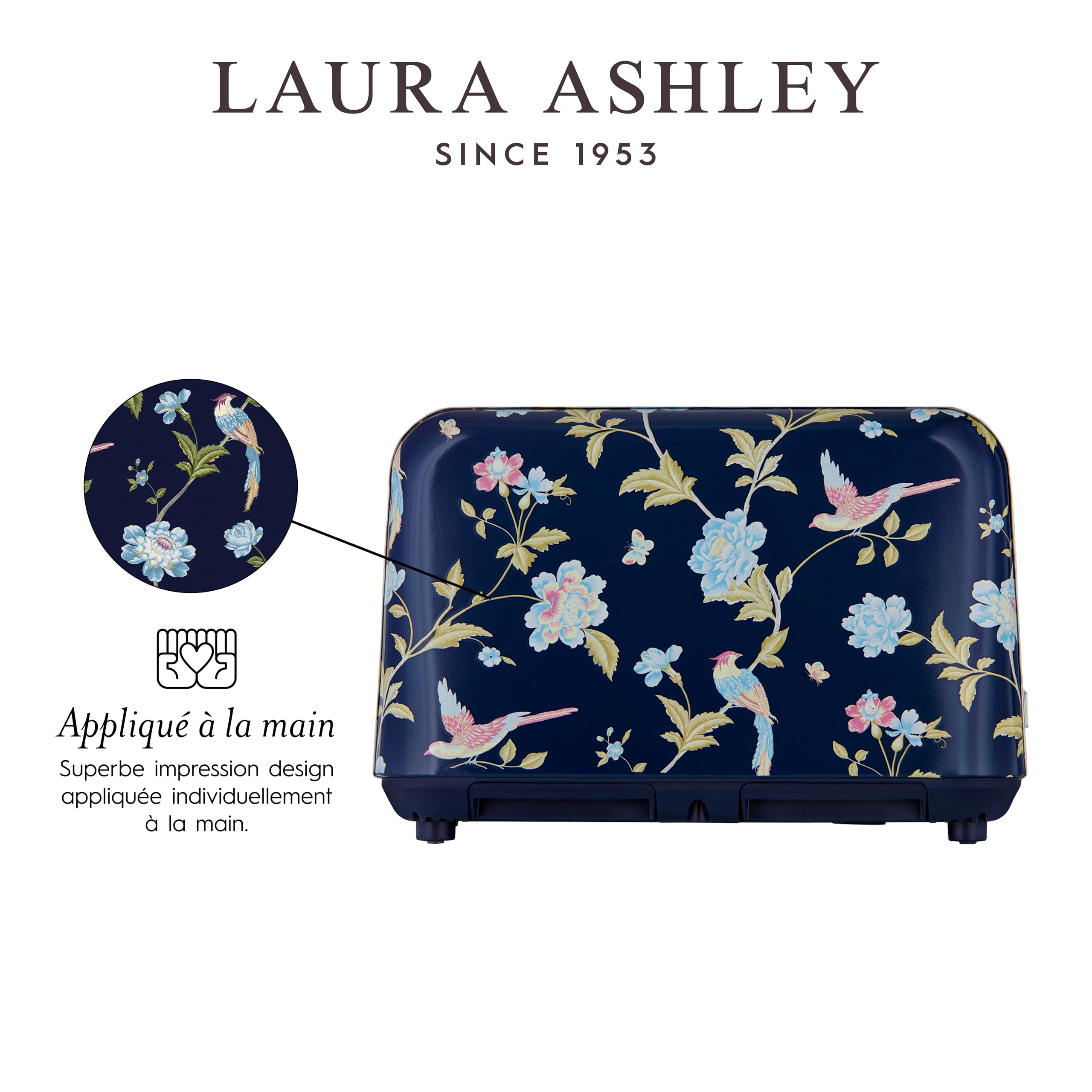 Laura Ashley VQ Bouilloire Sifflante Inox 2,5 L Grille-Pain 4 Tranches Décongélation Réchauffage Elveden Bleu
