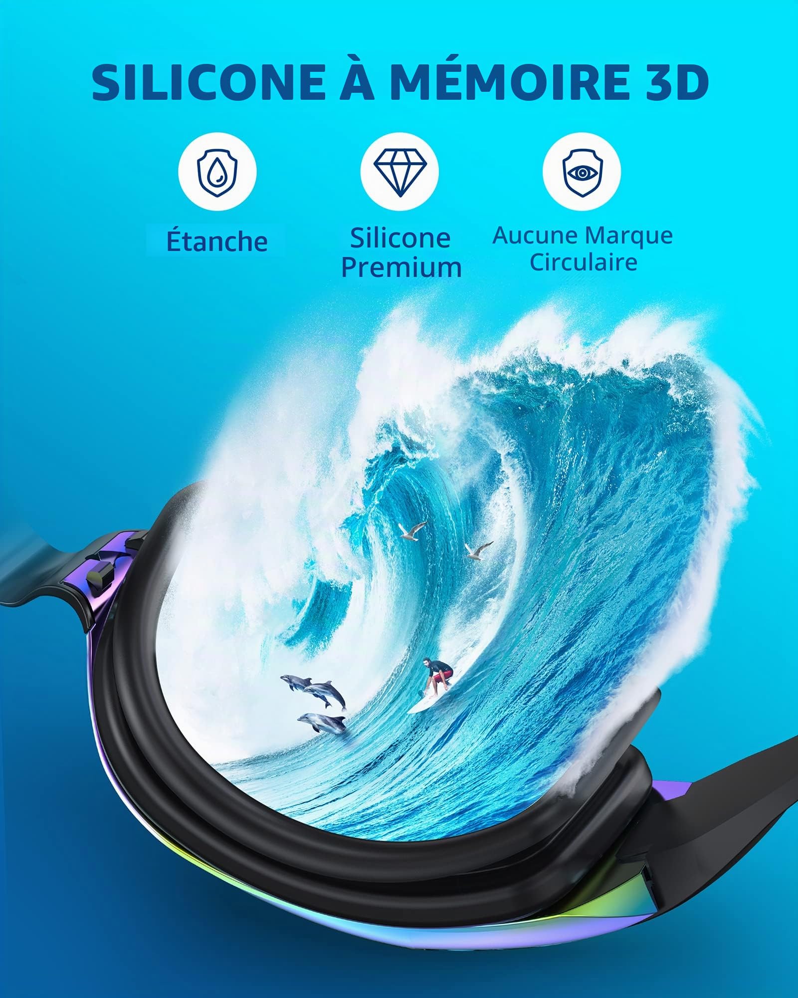 aegend Lunettes de natation miroir 2.0 sans fuite, anti-buée, protection UV, triathlon, revêtement miroir, étui de protection gratuit, accessoire natation pour adultes, hommes, femmes, enfants, noir