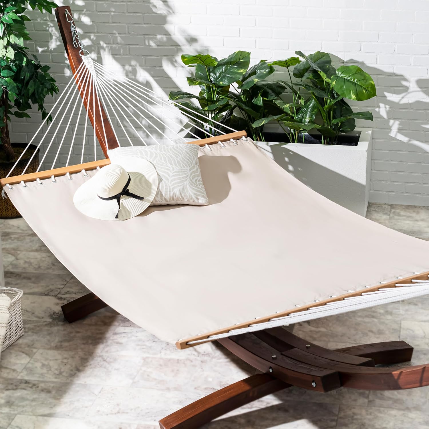 Fab Habitat Solid Recycled Polyester Hammock - Fargo - Khaki - Indoor/Outdoor, Quick Dry, 2 Person 460 lbs Capacity - Patio, Poolside, Backyard, Garden, Beach, Balcony - 12-14 ft Adjustable Fargo - Khaki 55" x 82"