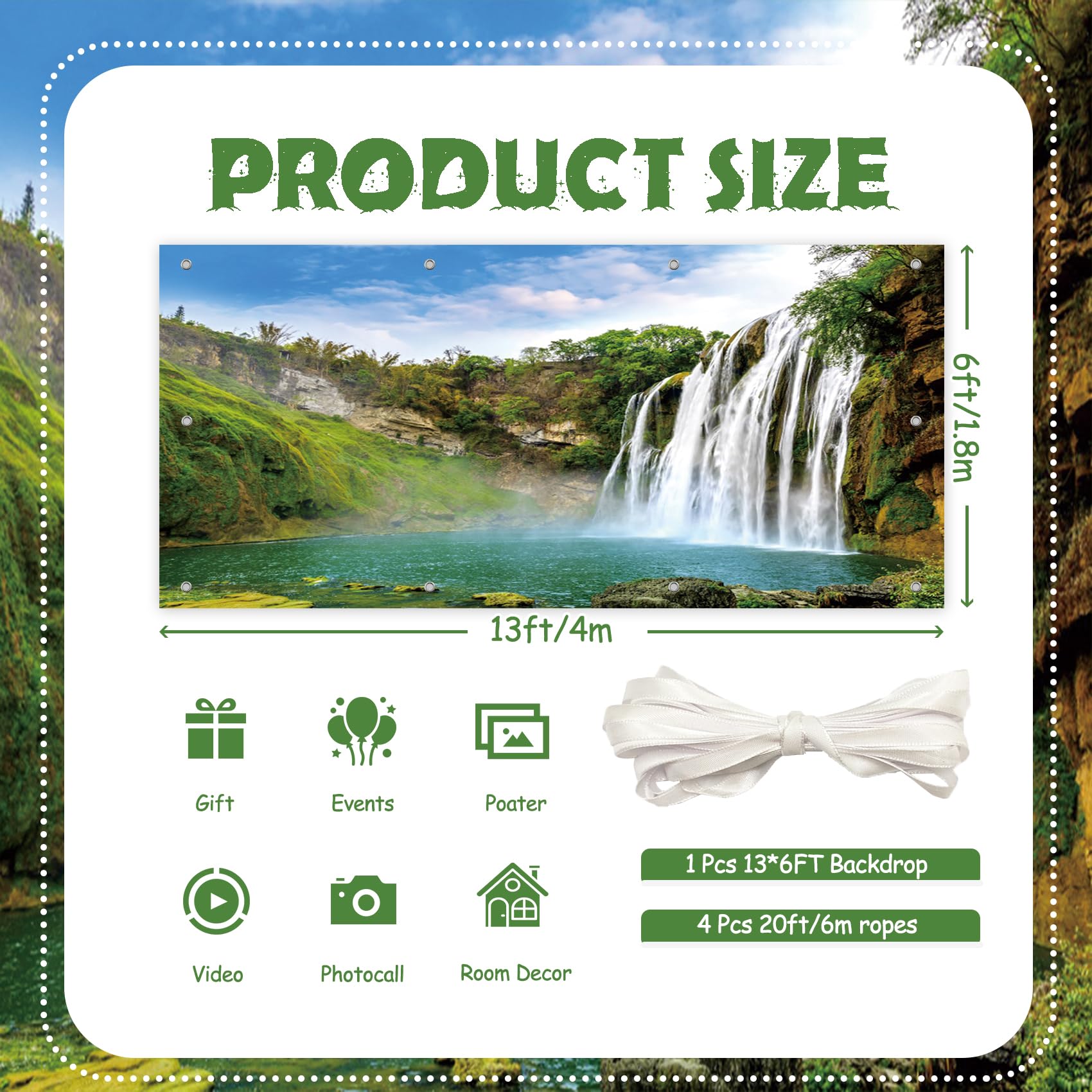 1,8 x 4 m Wasserfall Garagentor Dekoration Banner Outdoor Naturlandschaft