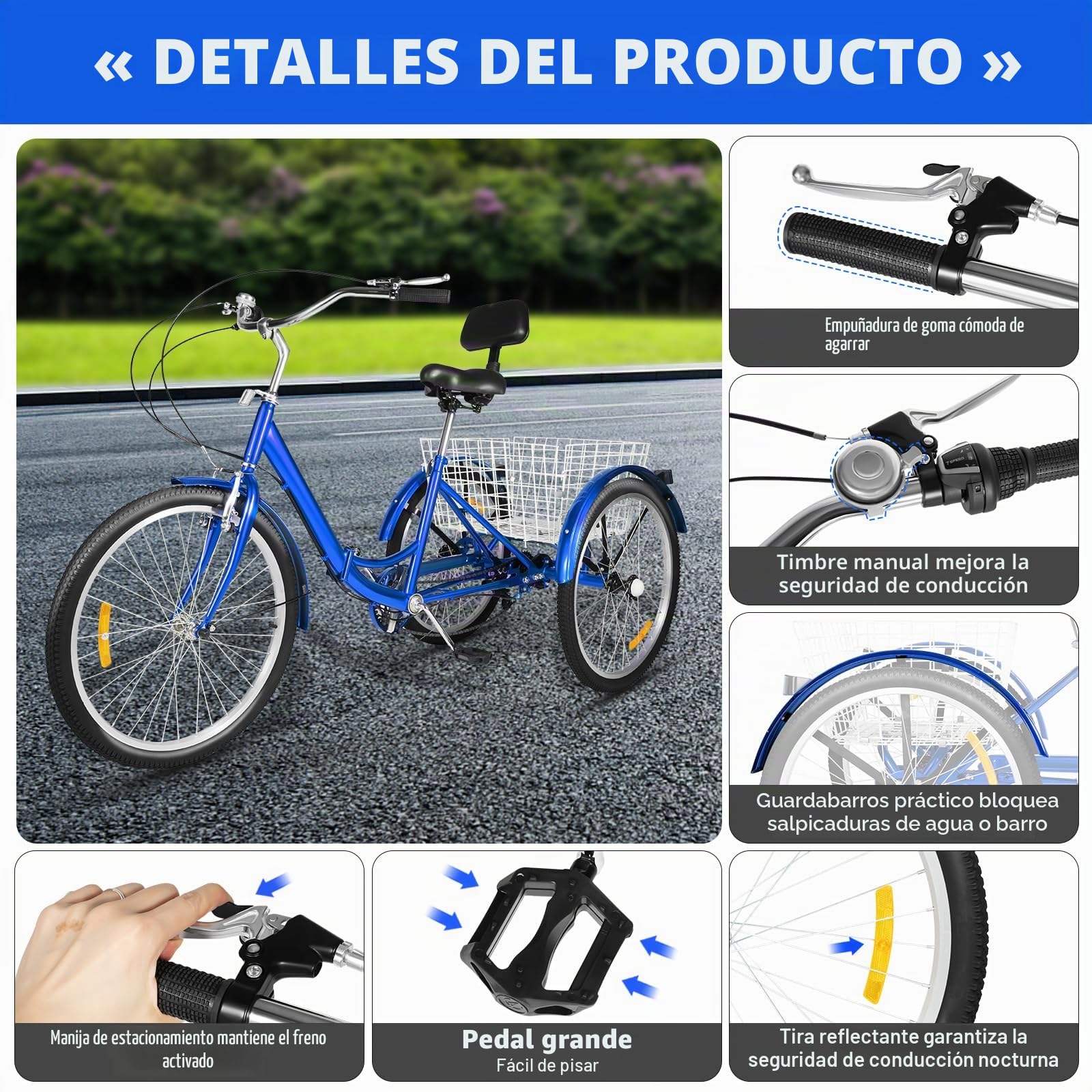 Triciclo de bicicleta plegable de 24 pulgadas, triciclo para adultos, bicicleta de 3 ruedas con cesta de la compra, para adultos, personas mayores, mujeres, hombres